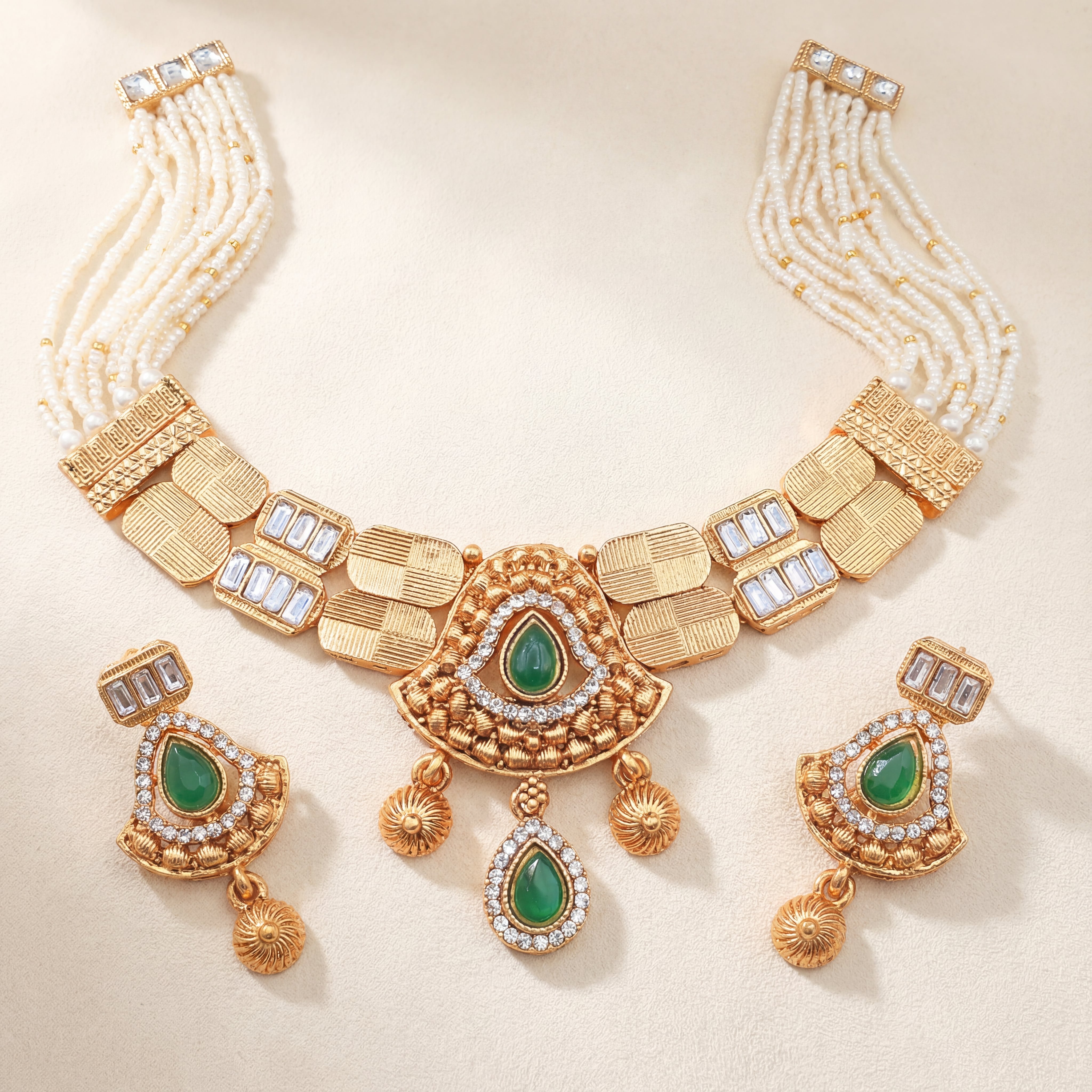 Temple Jewellery Choker Set | Jaipur Bridal Gold-Plated Necklace with Earrings - nandai.store