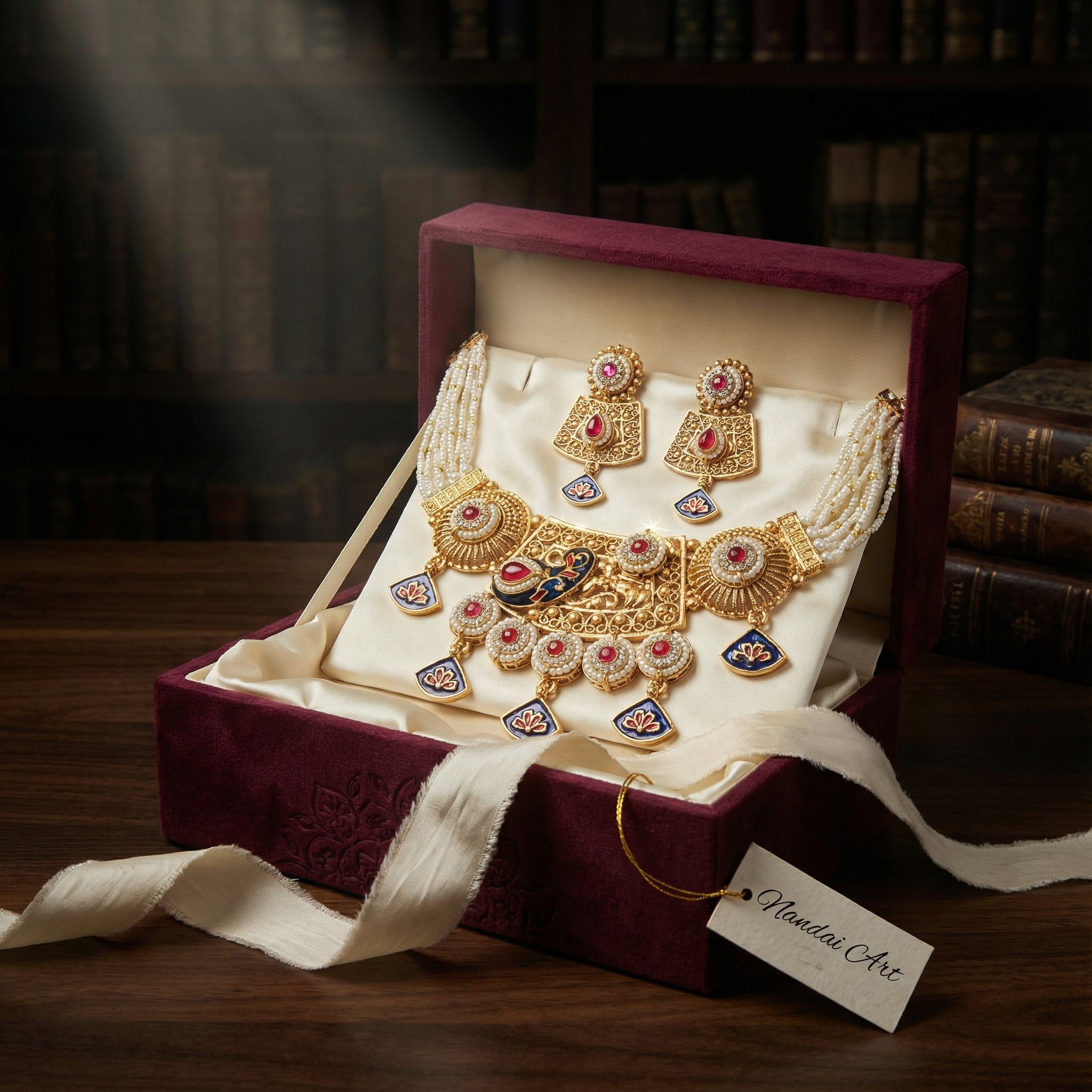 Meenakari Necklace | Tripti Rajputi Gold-Plated Statement Set with Earrings - nandai.store