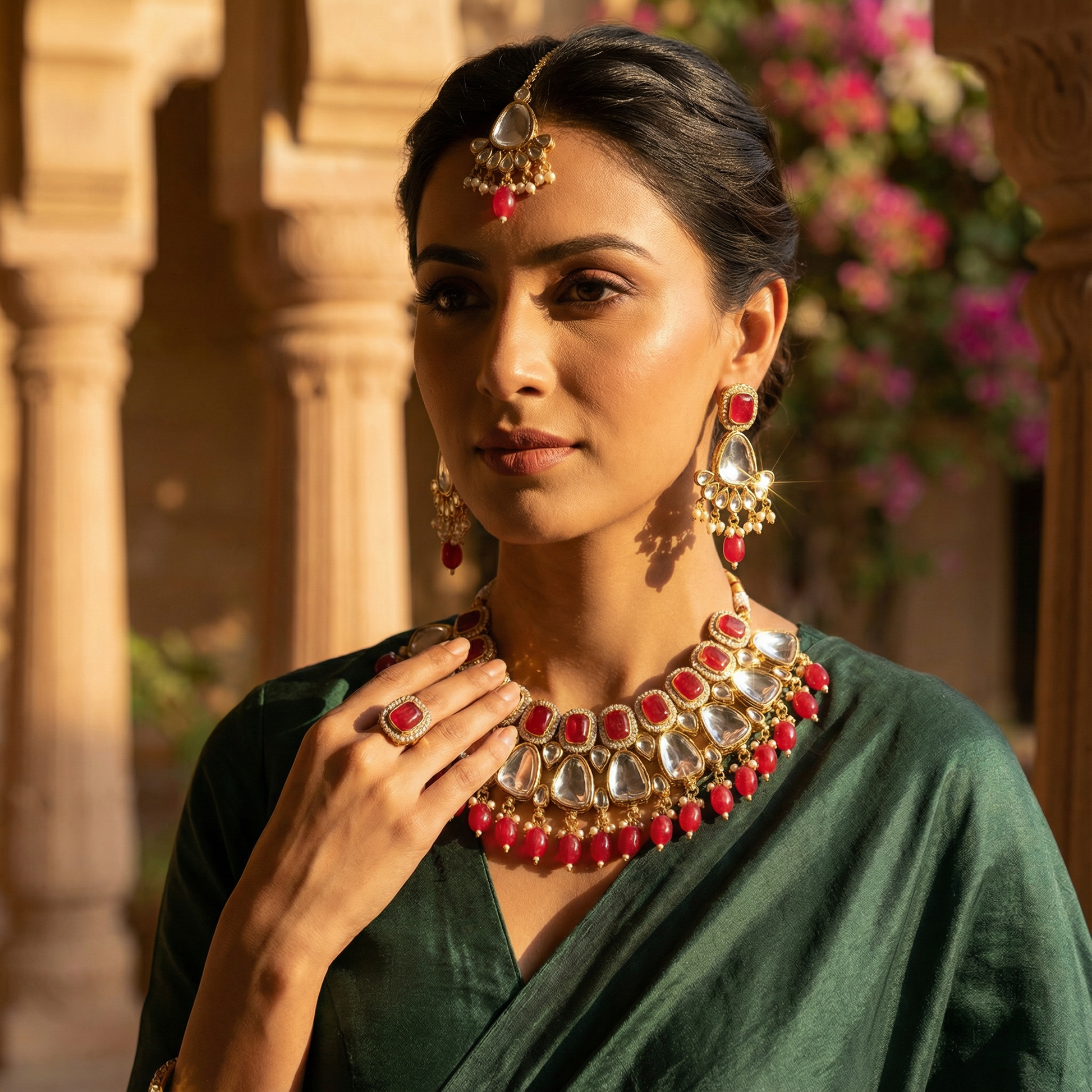 Kundan Choker Set | Earrings | Sarah Jadau Kundan Jewellery for Women - nandai.store