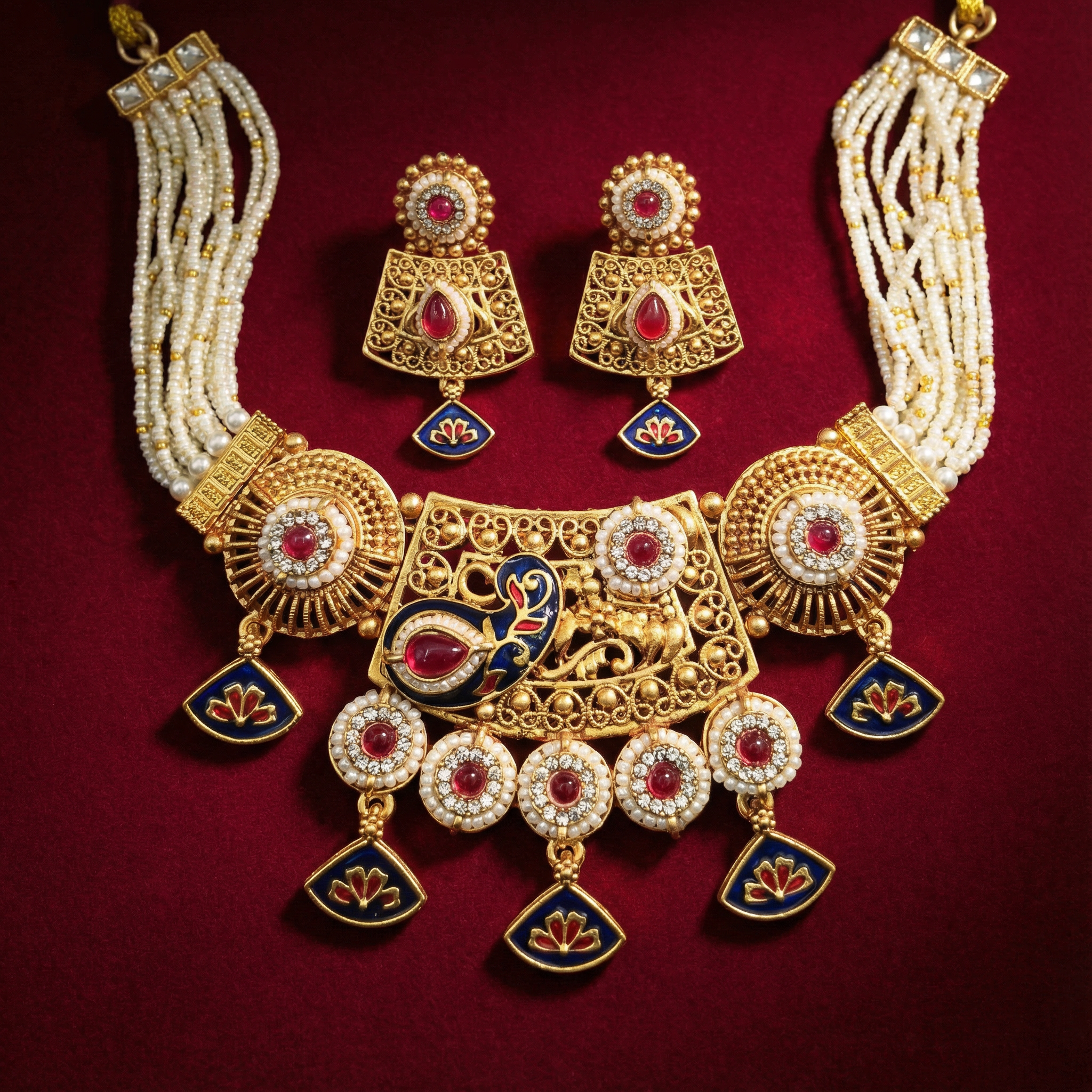 Meenakari Necklace | Tripti Rajputi Gold-Plated Statement Set with Earrings - nandai.store