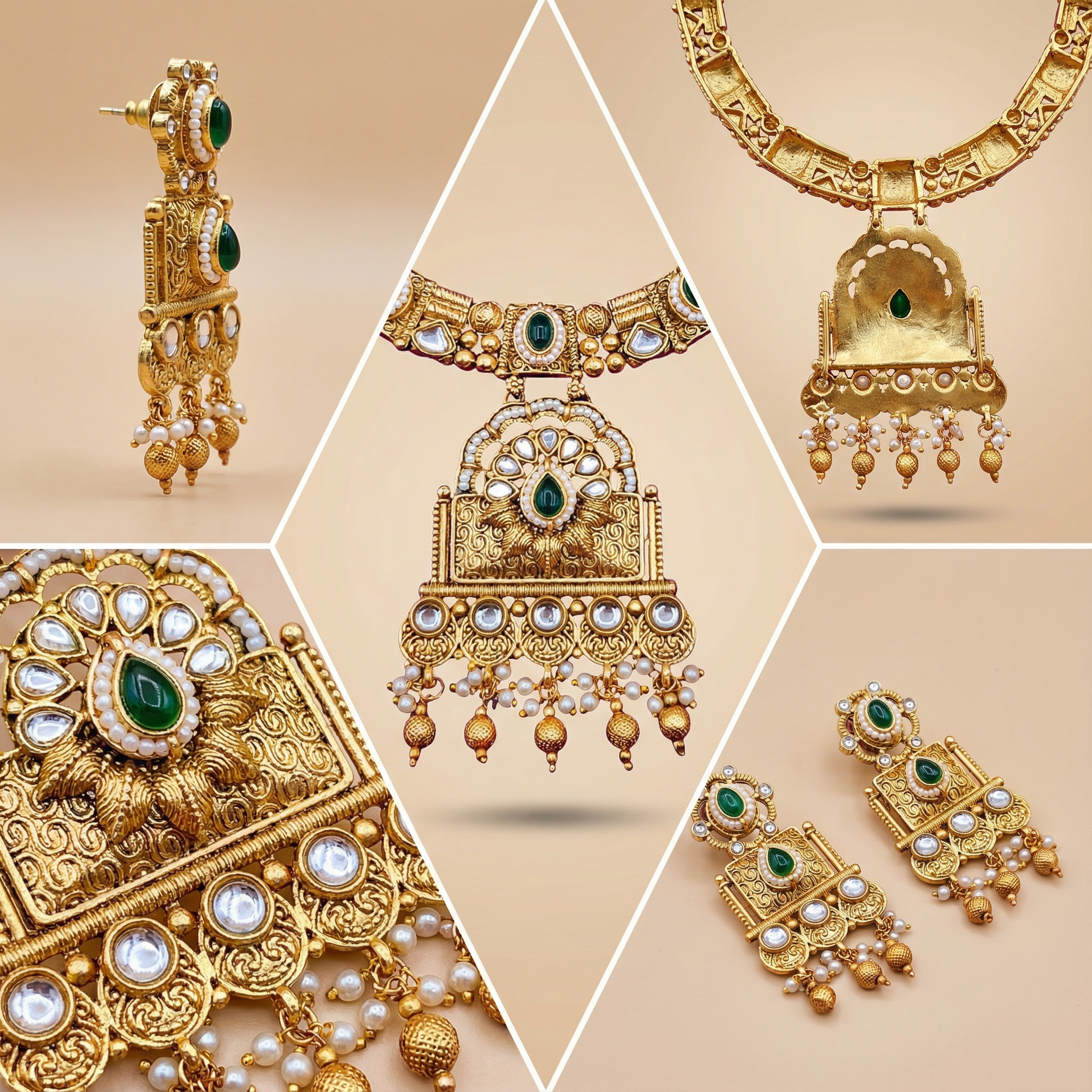 Temple Choker Necklace | Pallavi Gold-Plated South Indian Jewellery Set - nandai.store