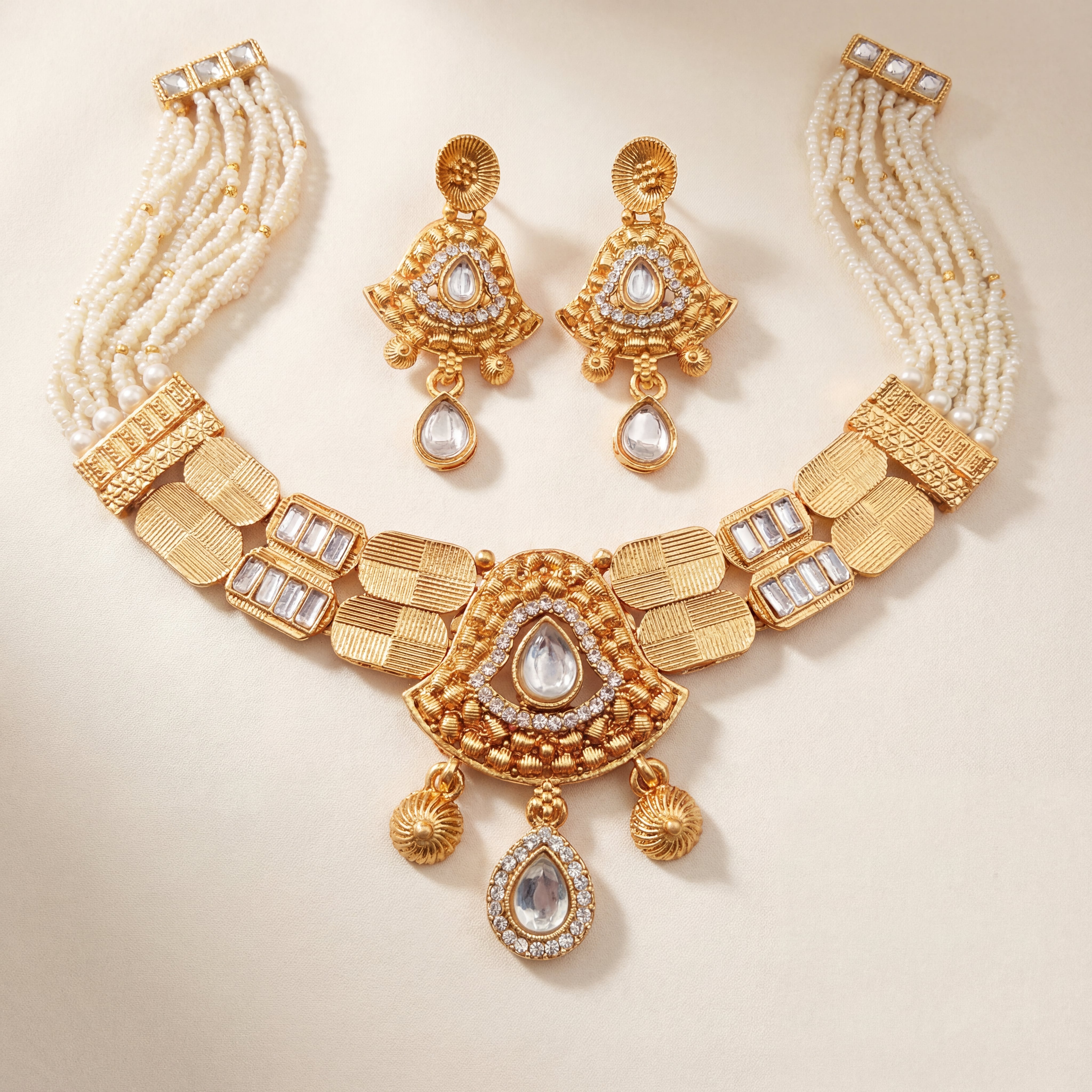 Temple Jewellery Choker Set | Jaipur Bridal Gold-Plated Necklace with Earrings - nandai.store
