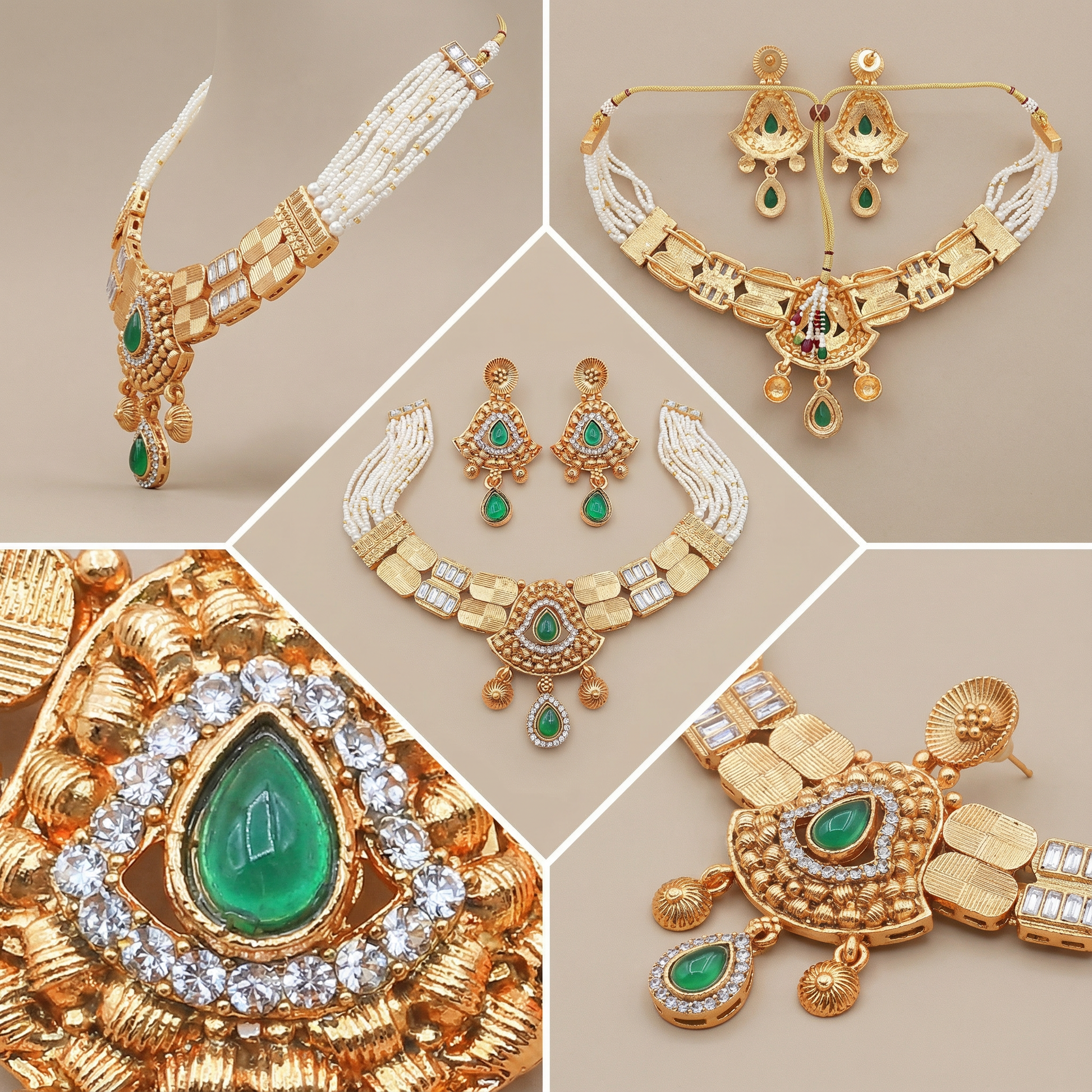 Temple Jewellery Choker Set | Jaipur Bridal Gold-Plated Necklace with Earrings - nandai.store