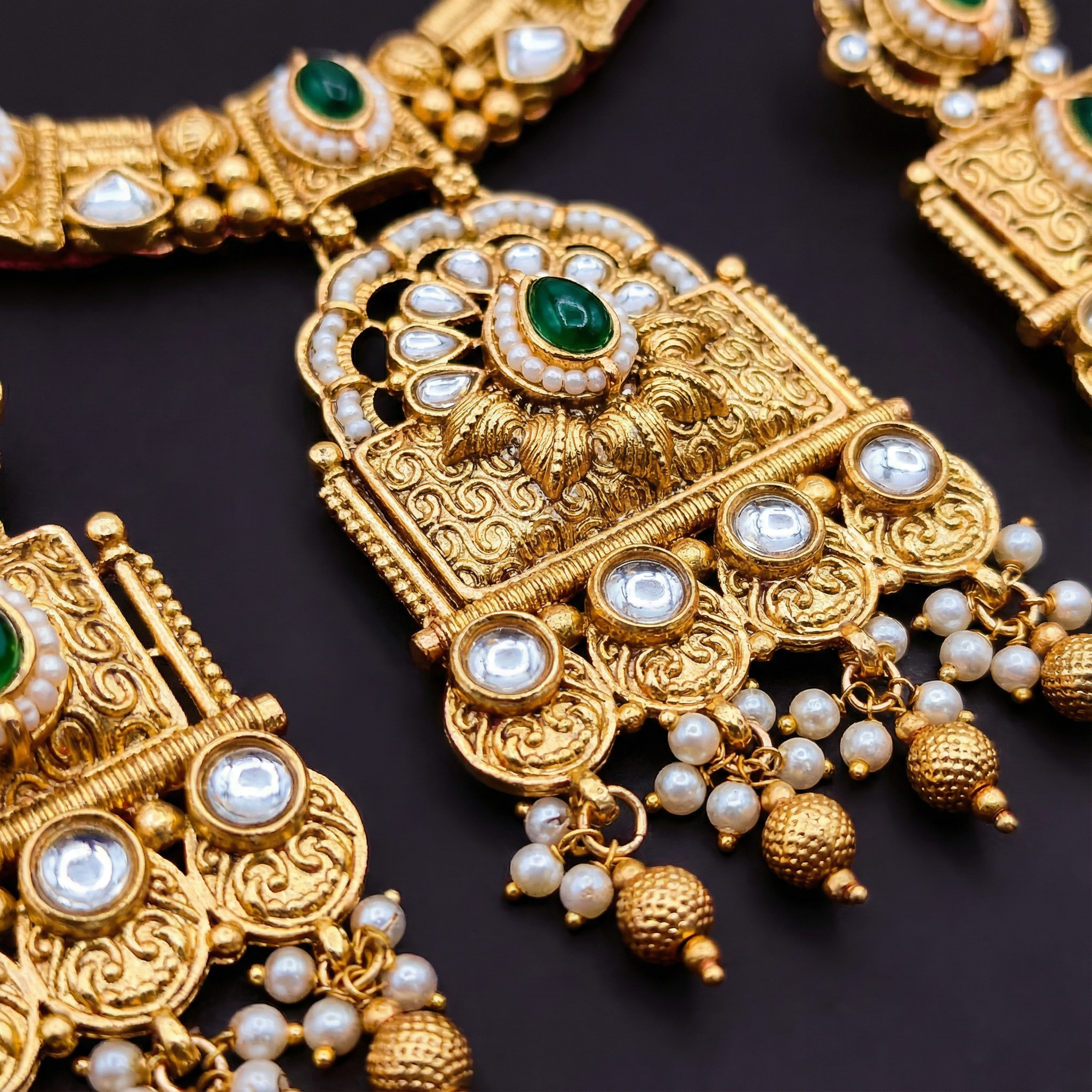 Temple Choker Necklace | Pallavi Gold-Plated South Indian Jewellery Set - nandai.store
