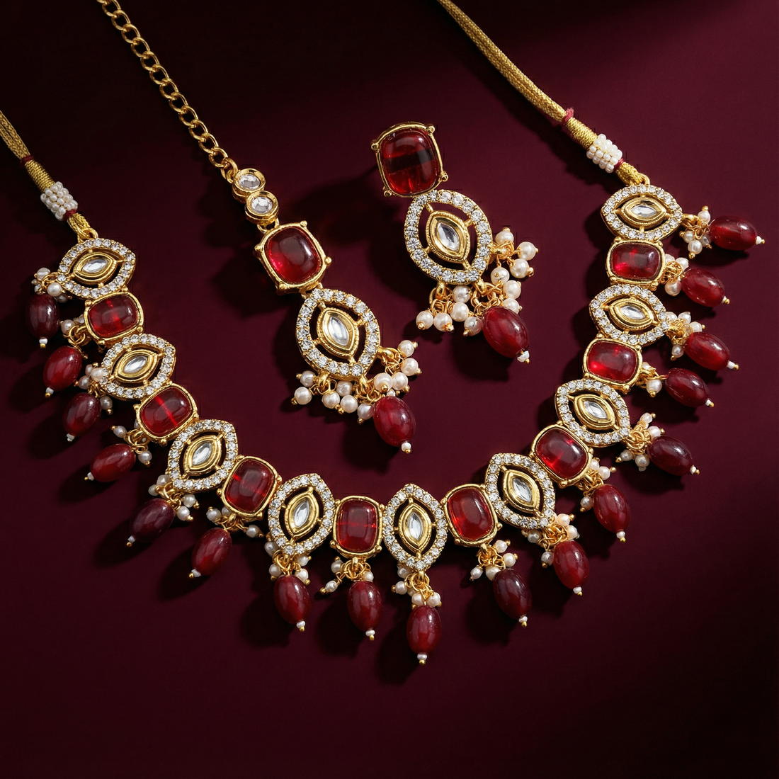 Rajwadi Kundan Choker Set - Kavya Gold-Plated Necklace, Earrings & Maang Tikka Set - nandai.store