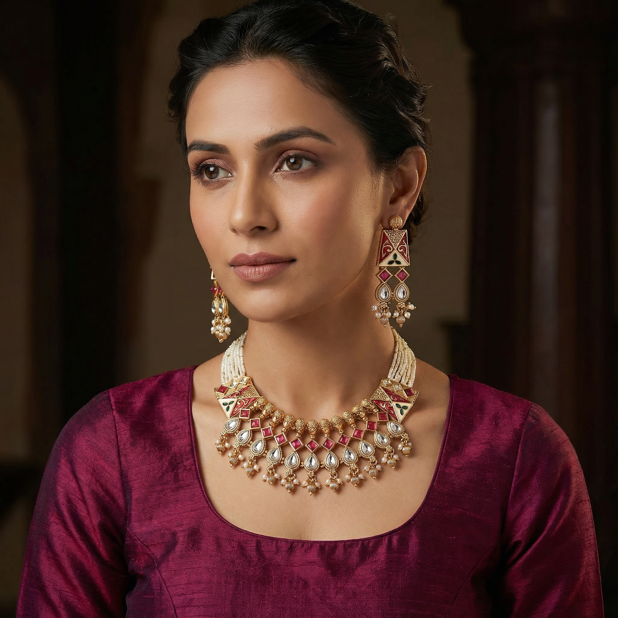 Meenakari Necklace Set | Rajwadi Luxury Gold-Plated Indian Jewelry - nandai.store