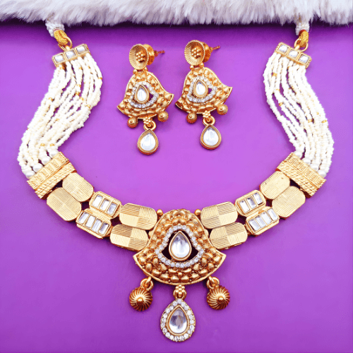 Temple Jewellery Choker Set | Jaipur Bridal Gold-Plated Necklace with Earrings - nandai.store