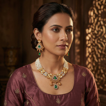 Temple Jewellery Choker Set | Jaipur Bridal Gold-Plated Necklace with Earrings - nandai.store