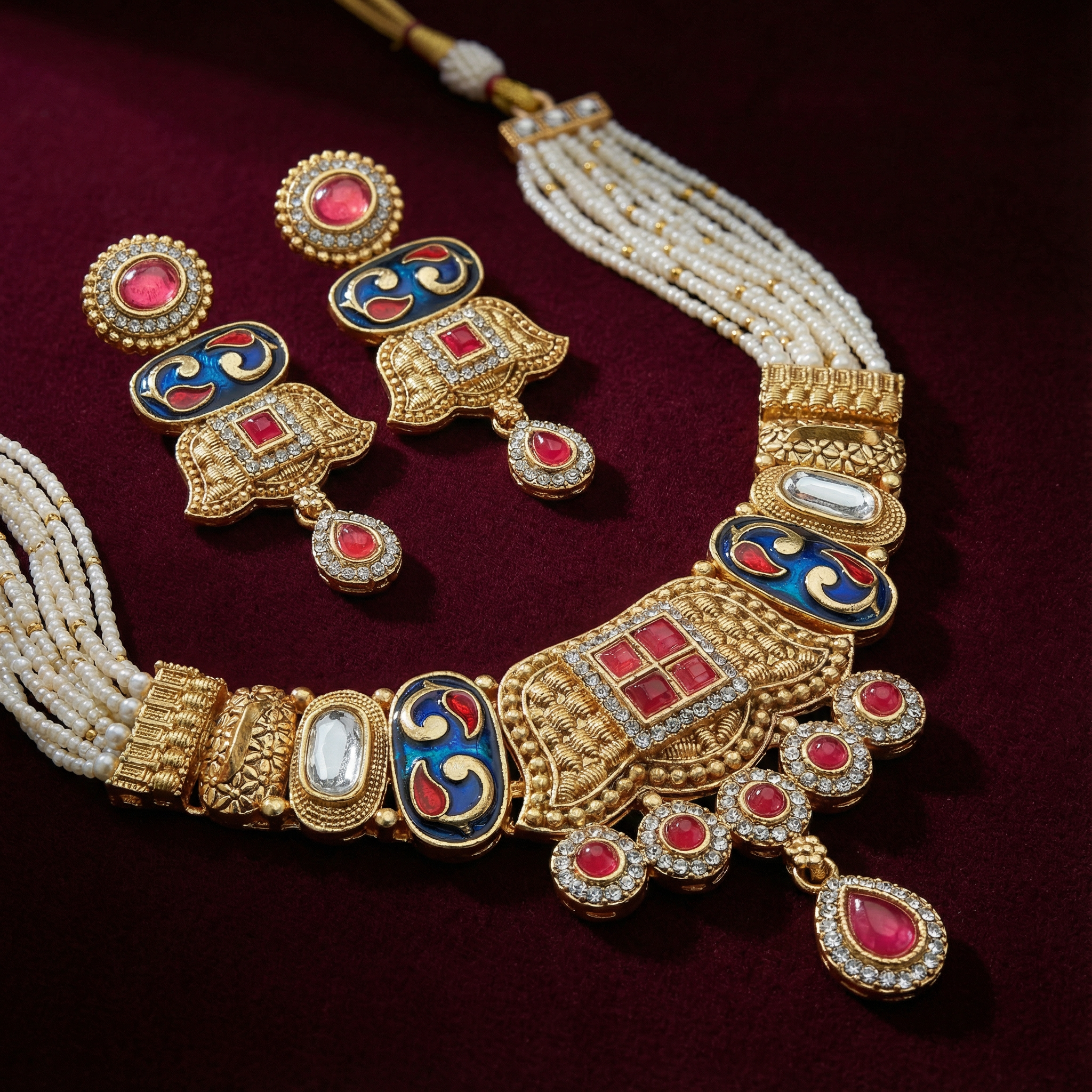 Mor Green Meenakari Choker Set | Meenakari Kundan Choker Necklace Gold – Rajwadi Bridal Jewellery — Nandai