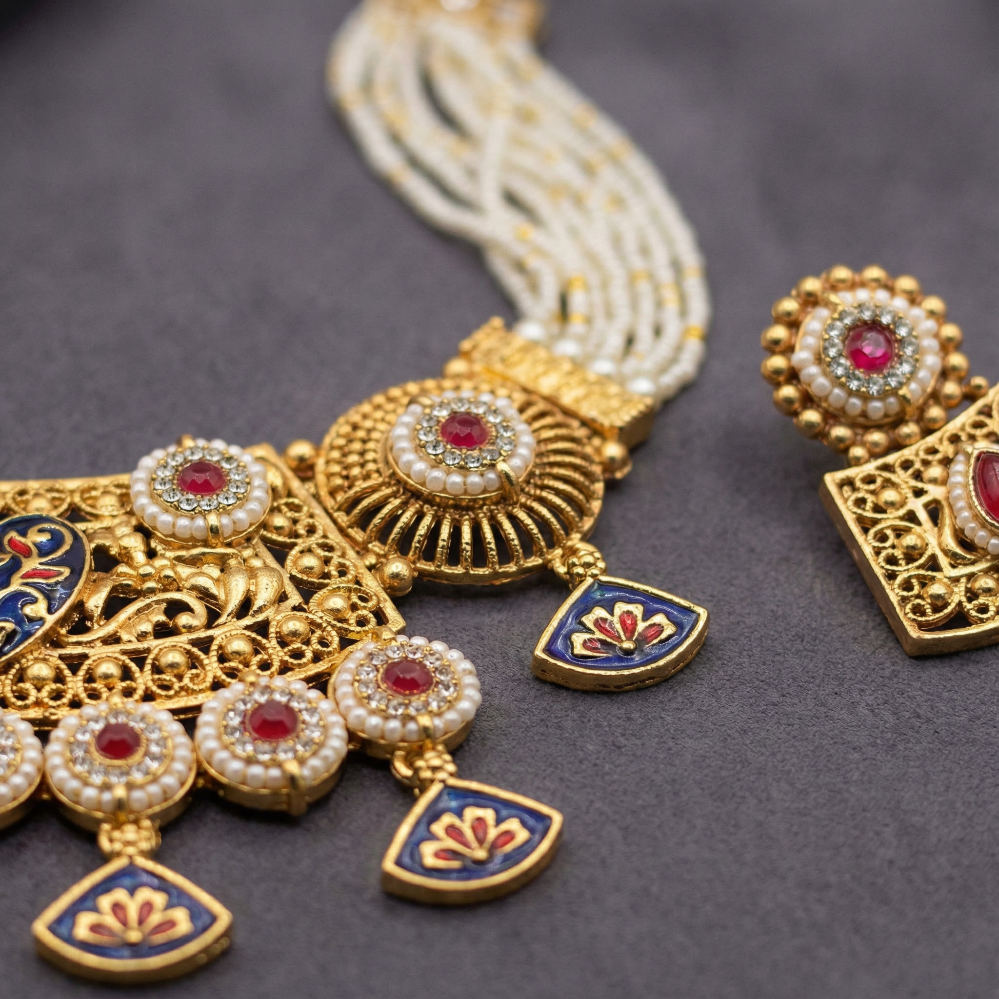 Meenakari Necklace | Tripti Rajputi Gold-Plated Statement Set with Earrings - nandai.store