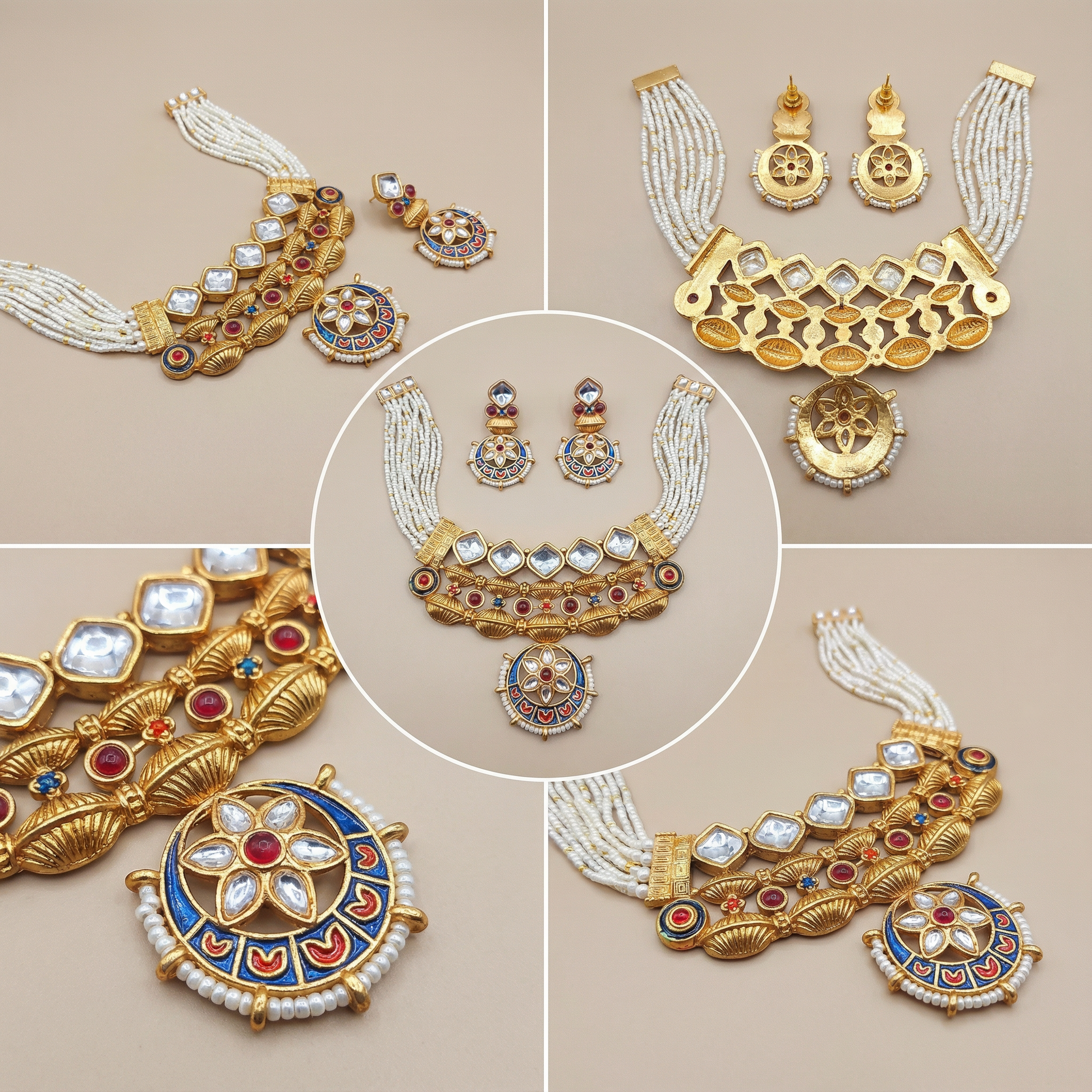 Meena Jewelry Set | Rajputi Luxury Indian Necklace & Earrings - nandai.store