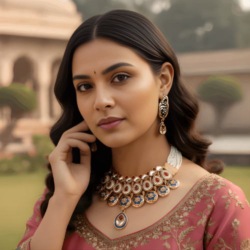 Meenakari Bridal Choker Set - Elegant Priyanka Rajputi Jewelry Necklace & Earrings - nandai.store