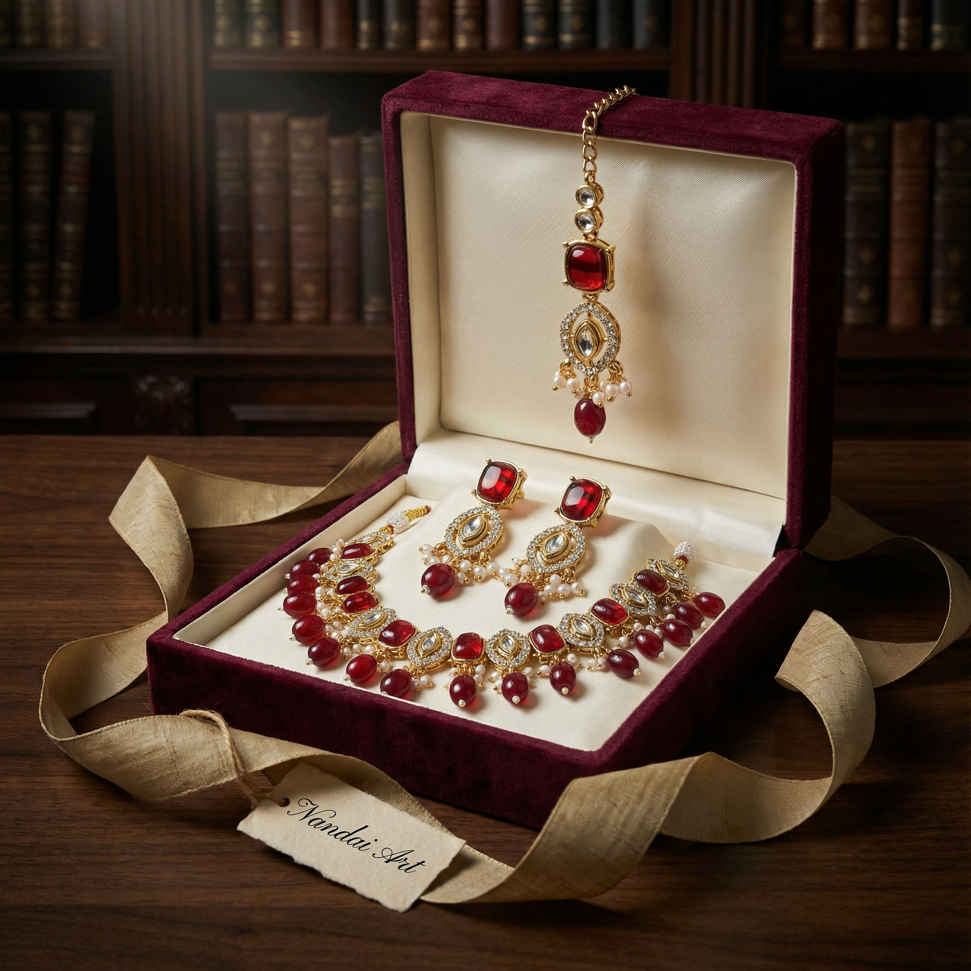 Rajwadi Kundan Choker Set - Kavya Gold-Plated Necklace, Earrings & Maang Tikka Set - nandai.store