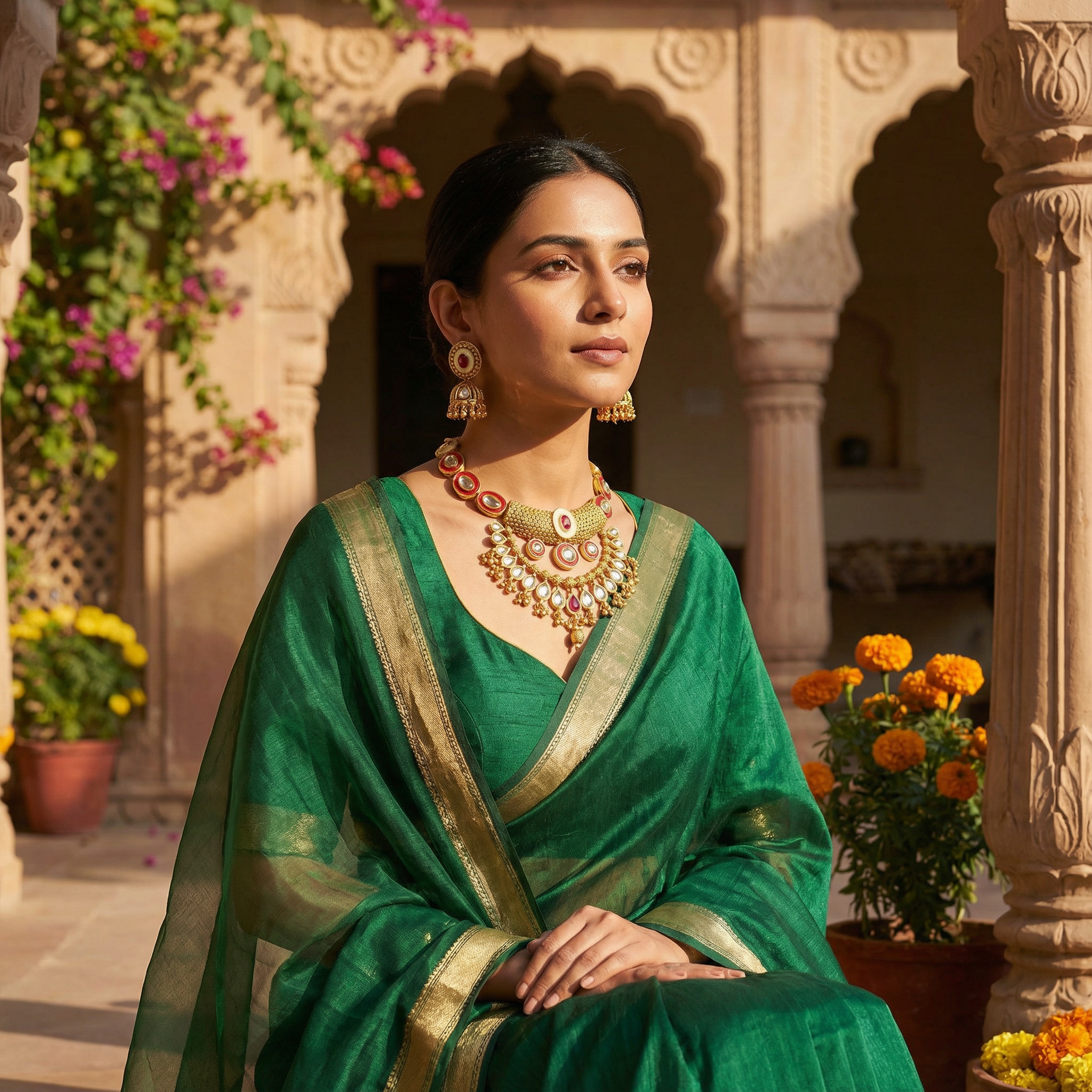 Kundan Choker Set | Rajputi Luxury Indian Bridal Necklace & Earrings - nandai.store