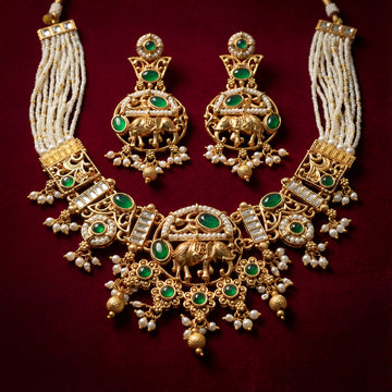Chandni White Elephant Necklace Set | Rajputi Luxury Rajwadi Wedding Jewelry — Nandai