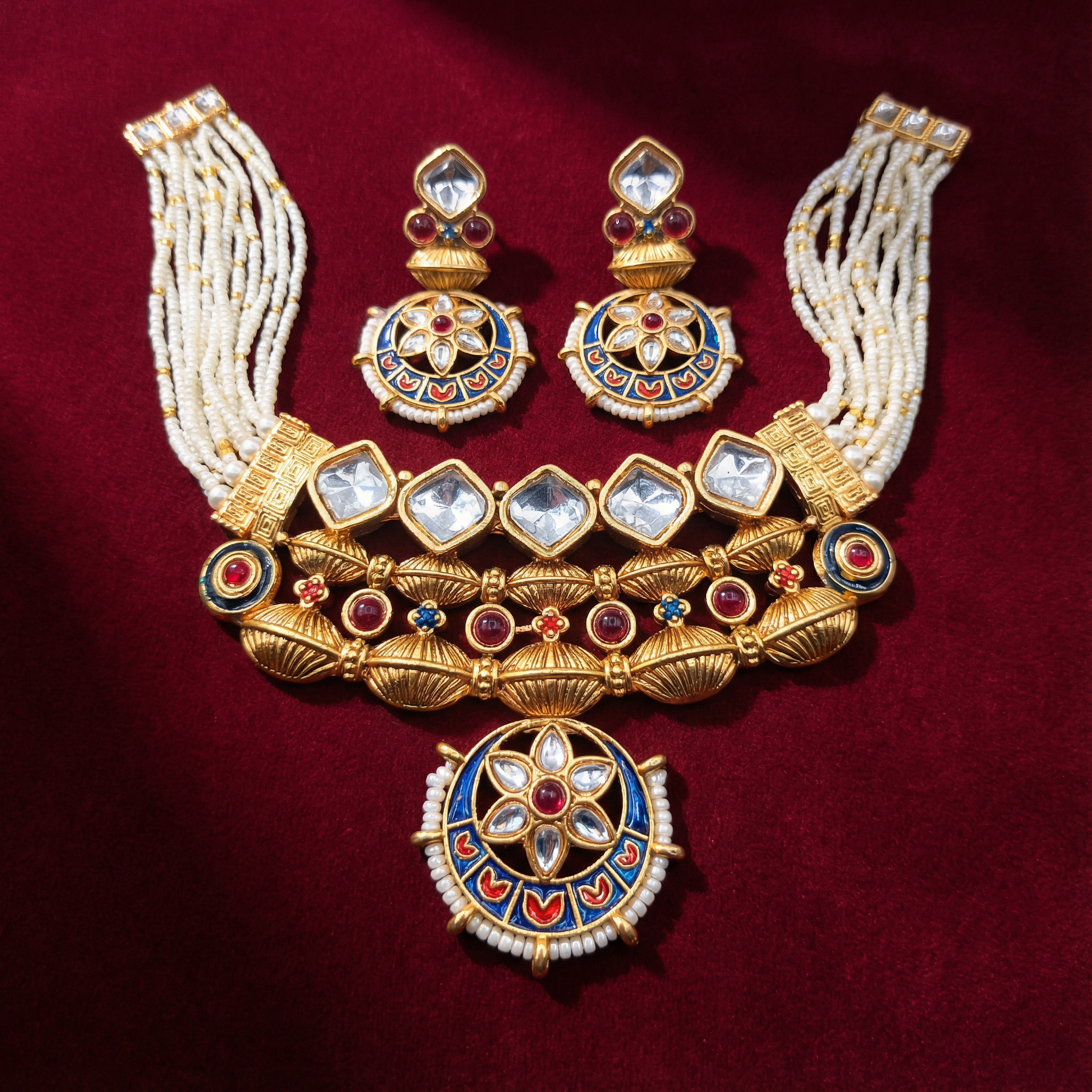 Meena Jewelry Set | Rajputi Luxury Indian Necklace & Earrings - nandai.store