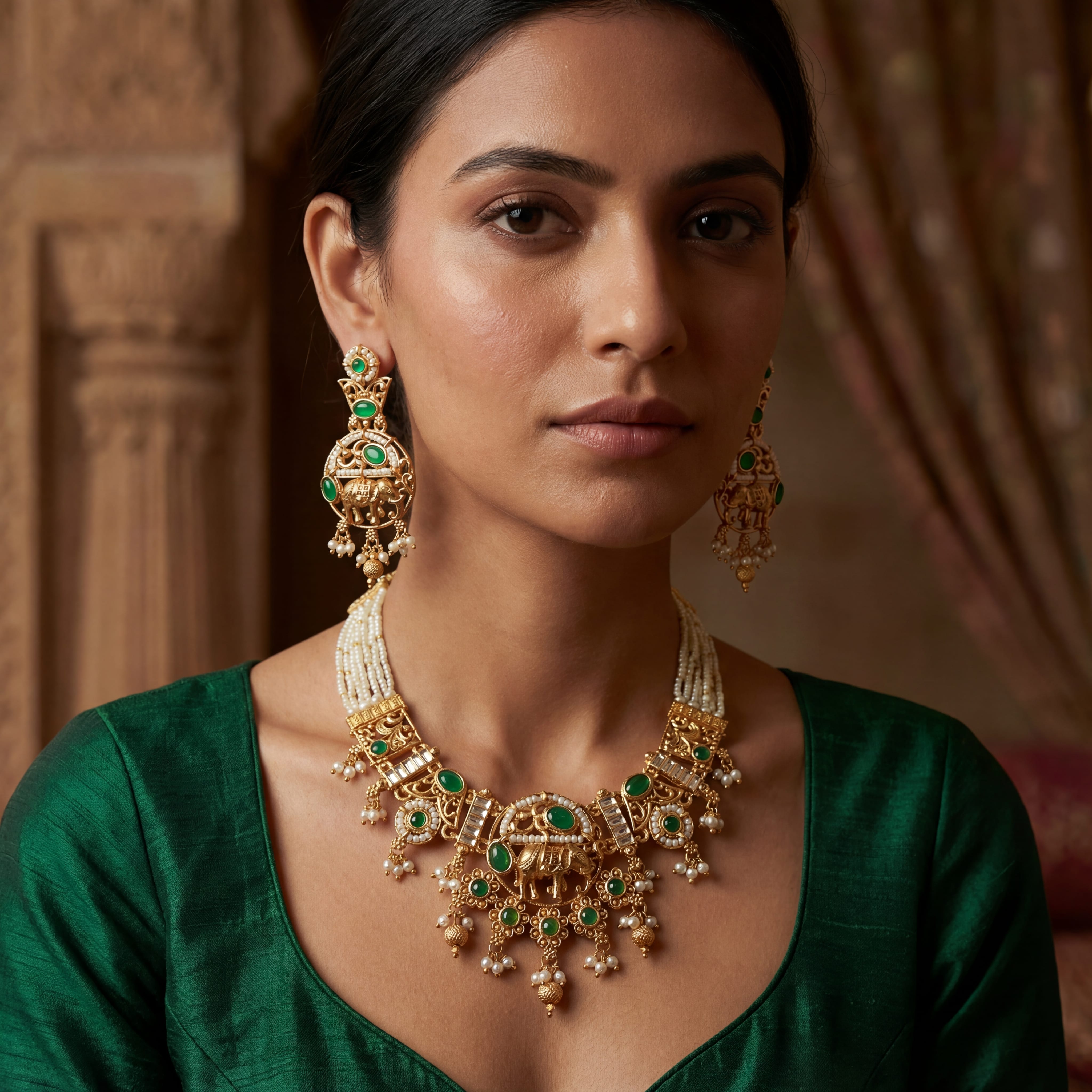 Elephant Necklace Set | Rajputi Luxury Rajwadi Wedding Jewelry - nandai.store