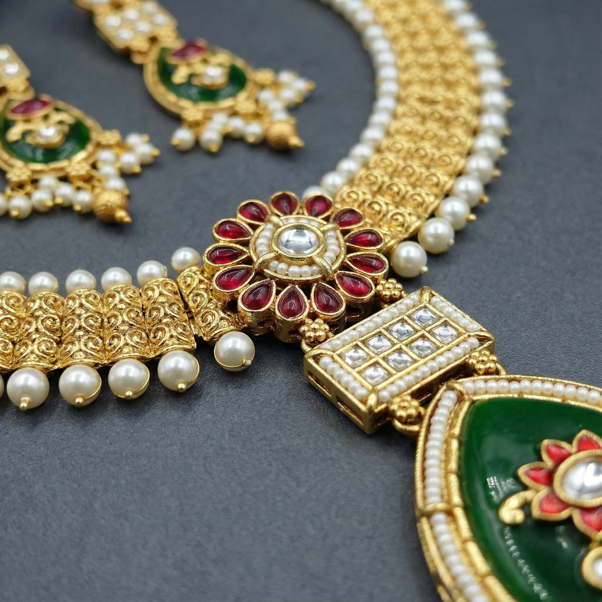 Meenakari Kundan Necklace | Rajputi Pearl Choker Bridal Jewelry - nandai.store