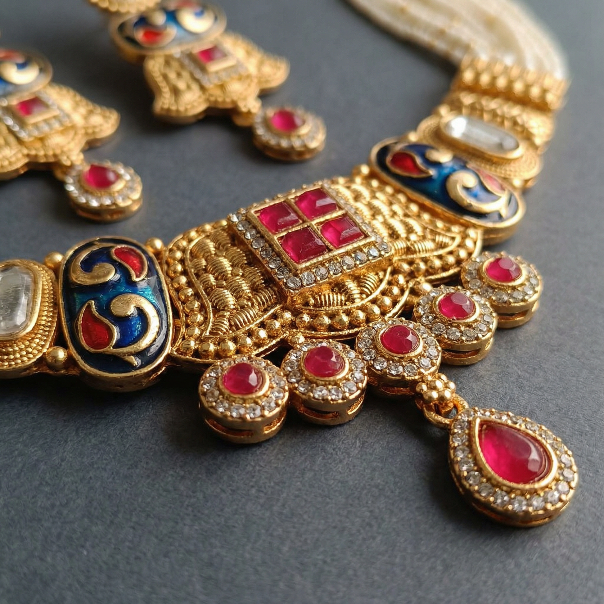 Meenakari Choker Set | Meenakari Kundan Choker Necklace Gold – Rajwadi Bridal Jewellery - nandai.store