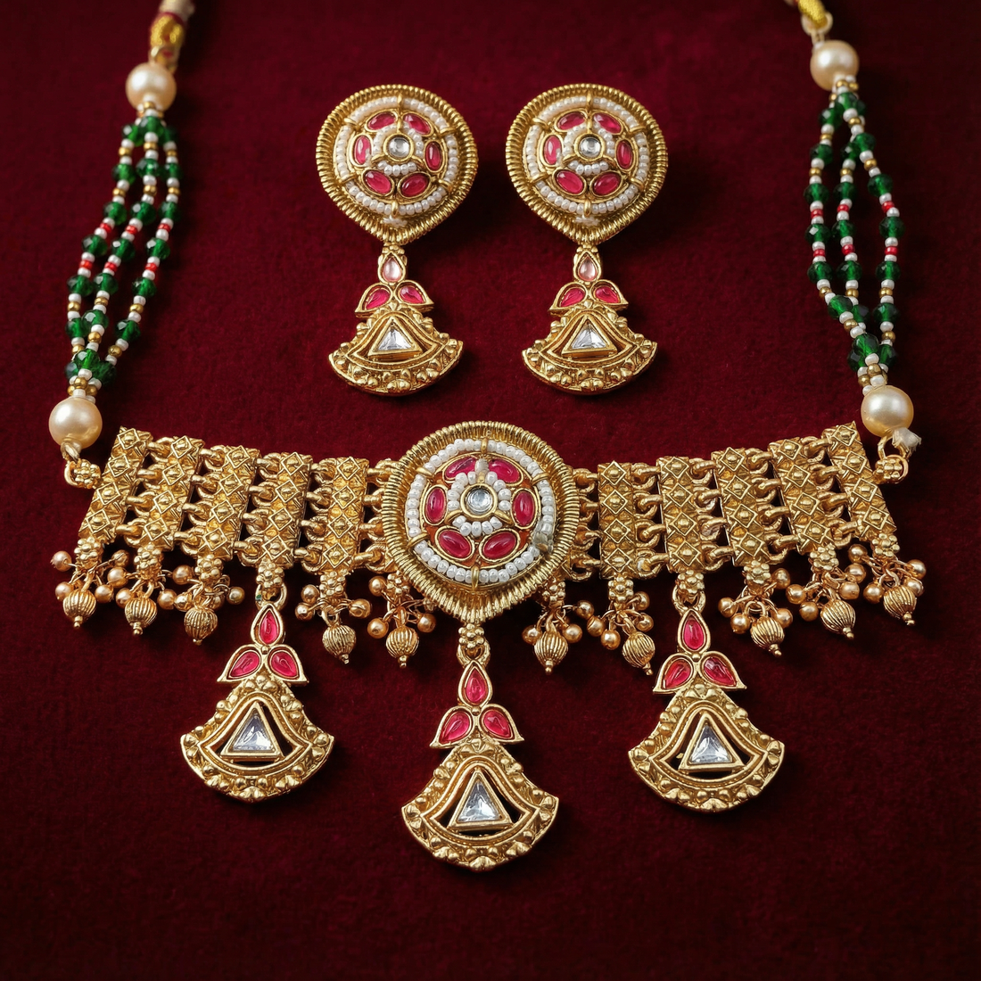 Kundan Choker Set | Meenakari Rajputi Luxury Indian Jewelry - nandai.store