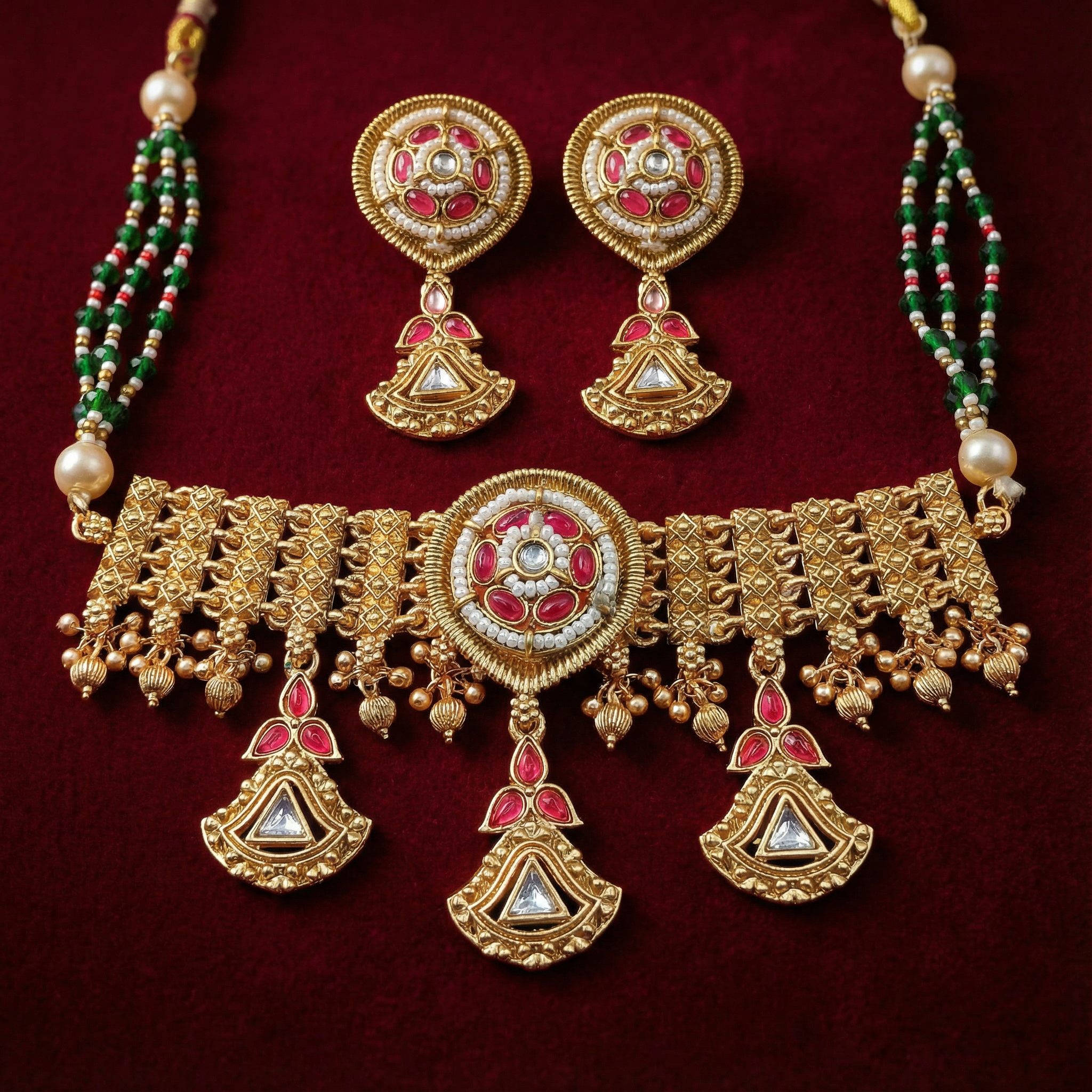 Mehendi Green Kundan Choker Set | Meenakari Rajputi Luxury Indian Jewelry — Nandai