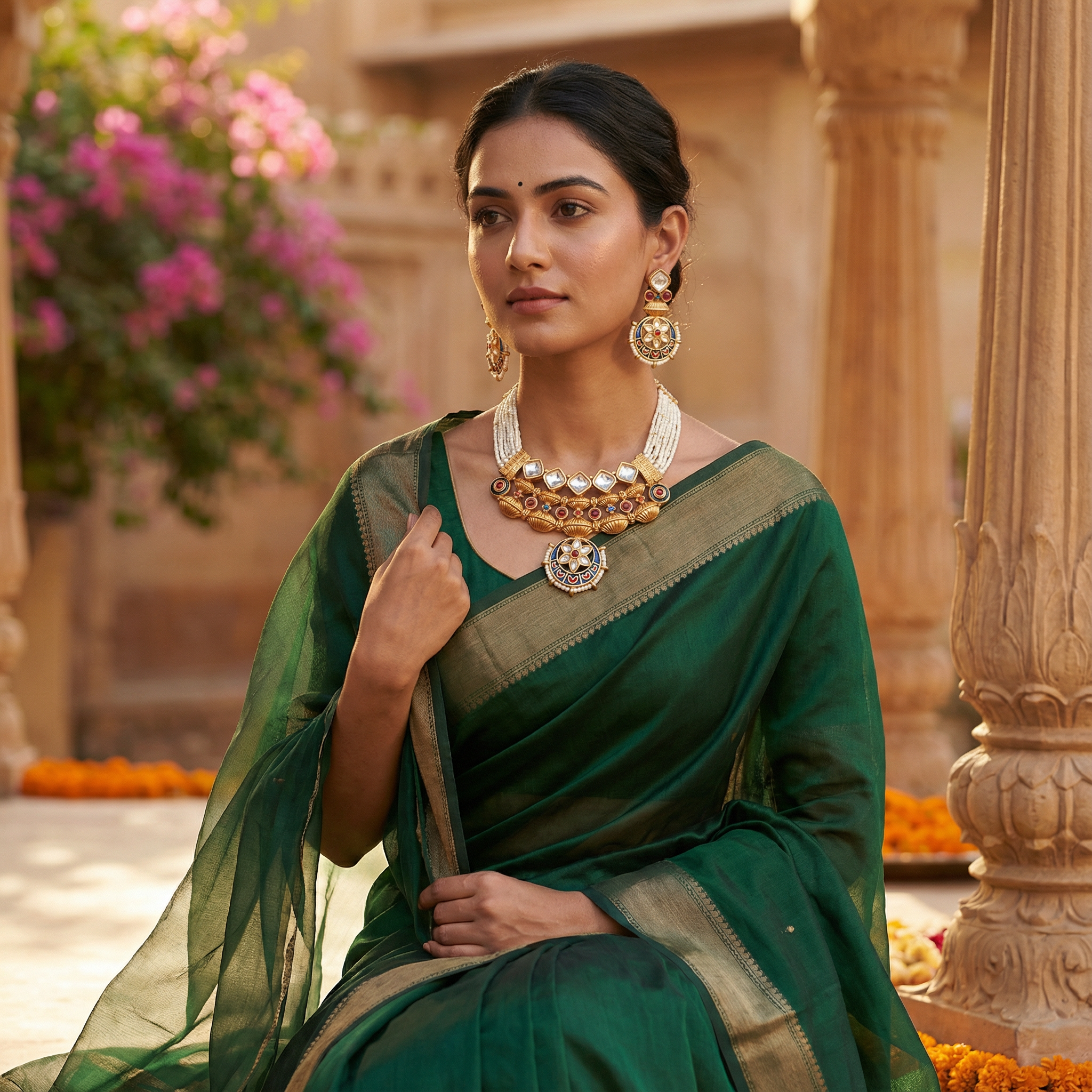 Meena Jewelry Set | Rajputi Luxury Indian Necklace & Earrings - nandai.store