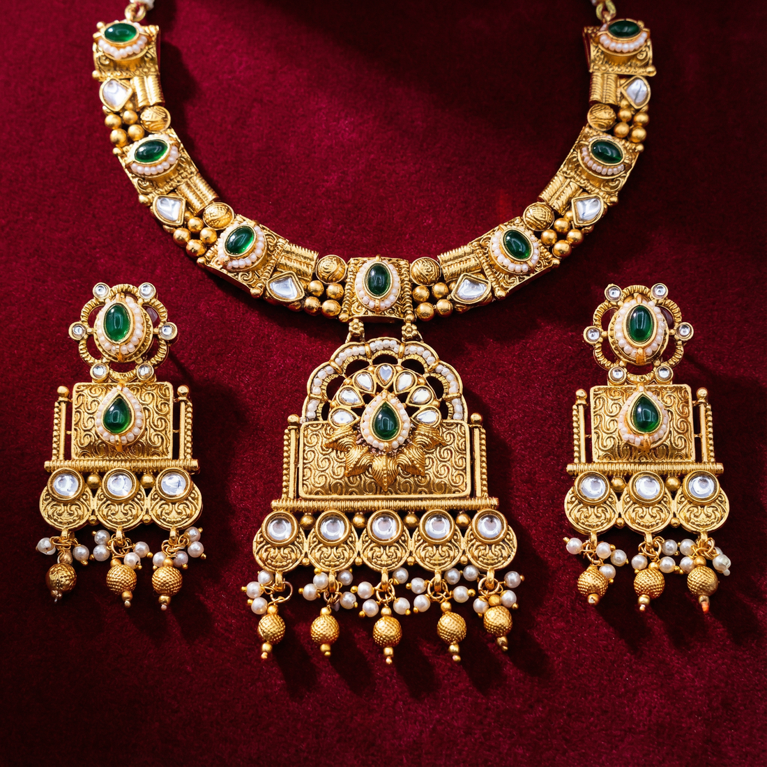 Temple Choker Necklace | Pallavi Gold-Plated South Indian Jewellery Set - nandai.store