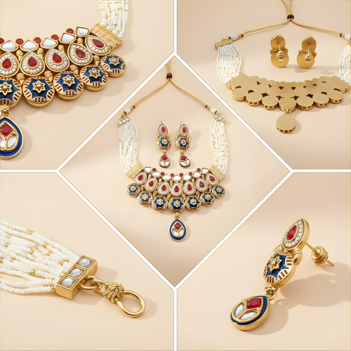 Meenakari Bridal Choker Set - Elegant Priyanka Rajputi Jewelry Necklace & Earrings - nandai.store