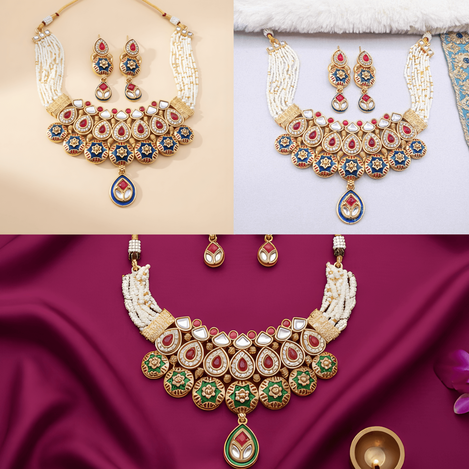 Meenakari Bridal Choker Set - Elegant Priyanka Rajputi Jewelry Necklace & Earrings - nandai.store