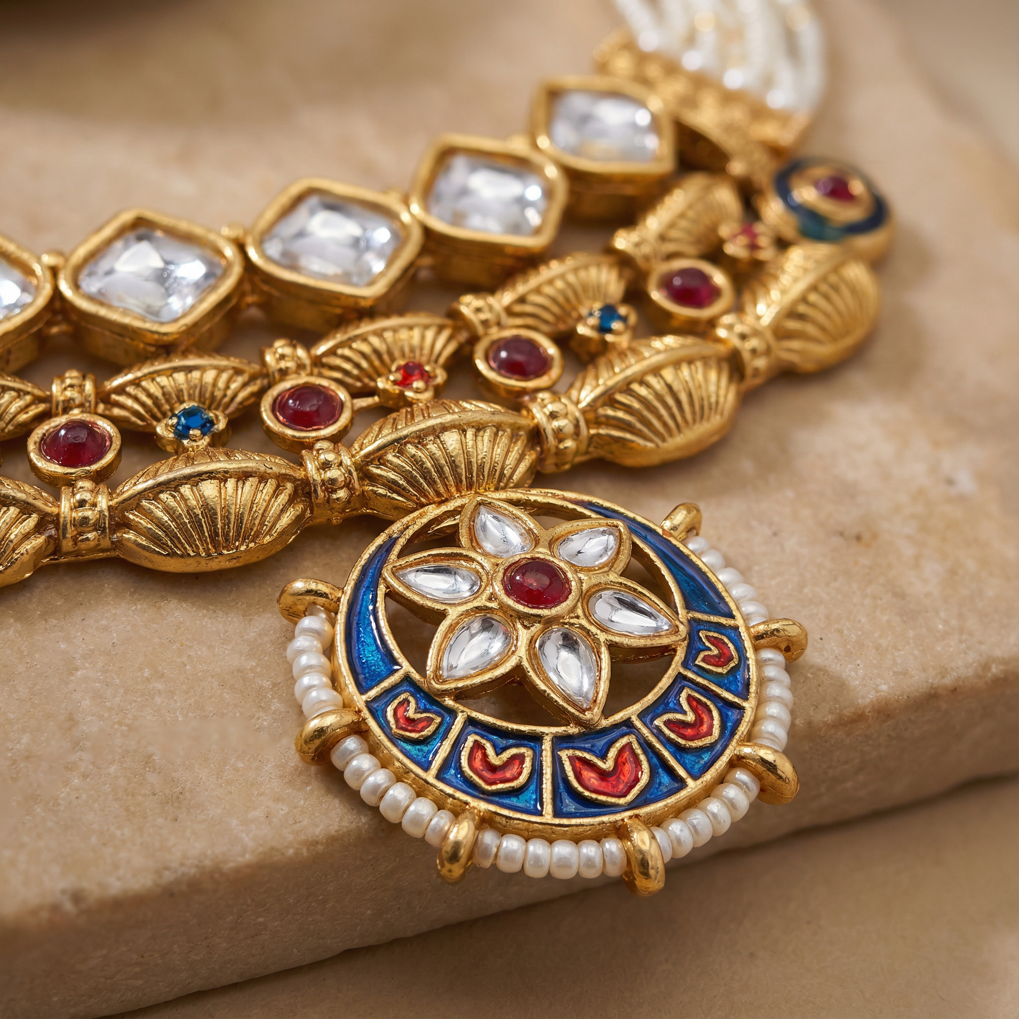 Meena Jewelry Set | Rajputi Luxury Indian Necklace & Earrings - nandai.store