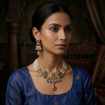 Meenakari Choker Set | Meenakari Kundan Choker Necklace Gold – Rajwadi Bridal Jewellery - nandai.store