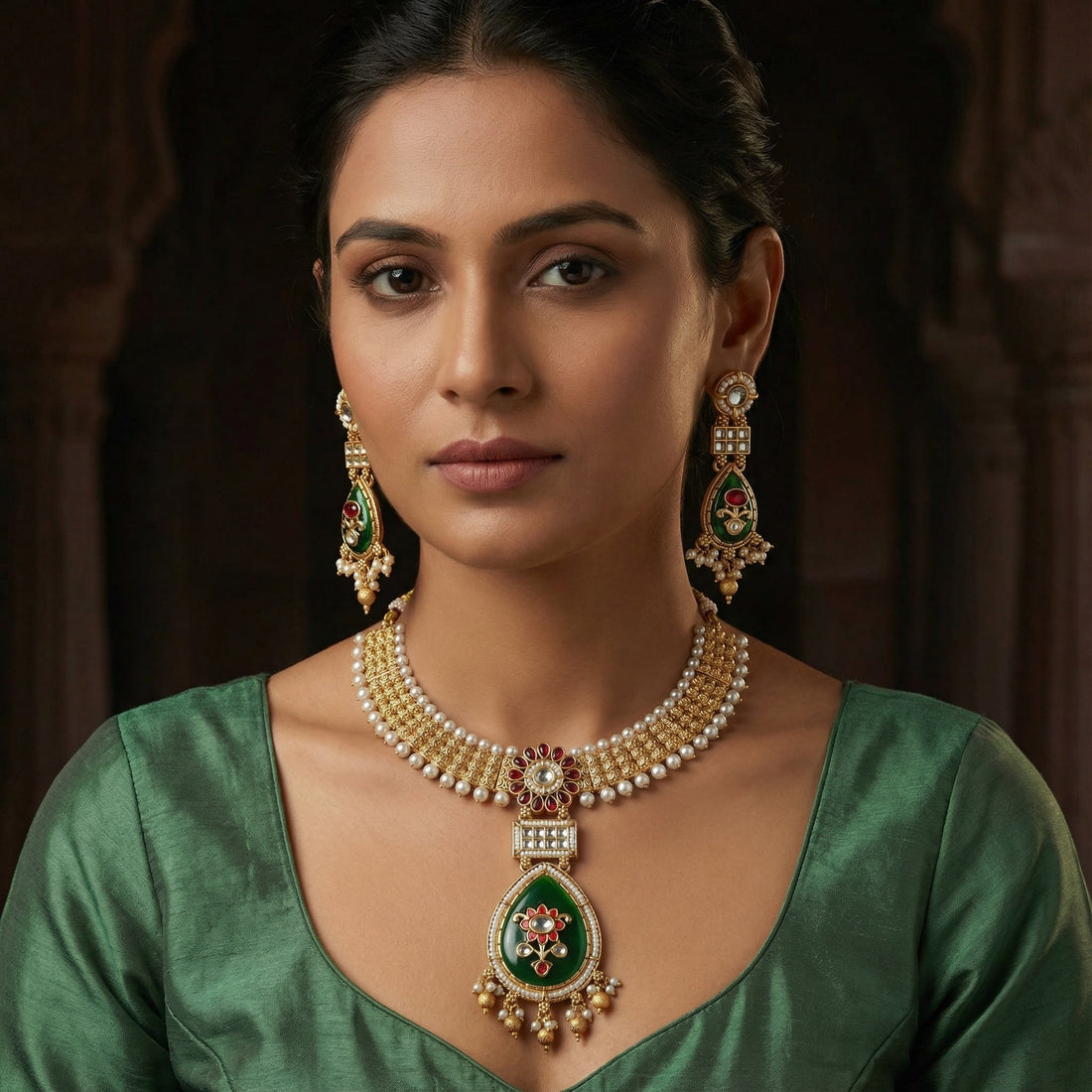 Meenakari Kundan Necklace | Rajputi Pearl Choker Bridal Jewelry - nandai.store
