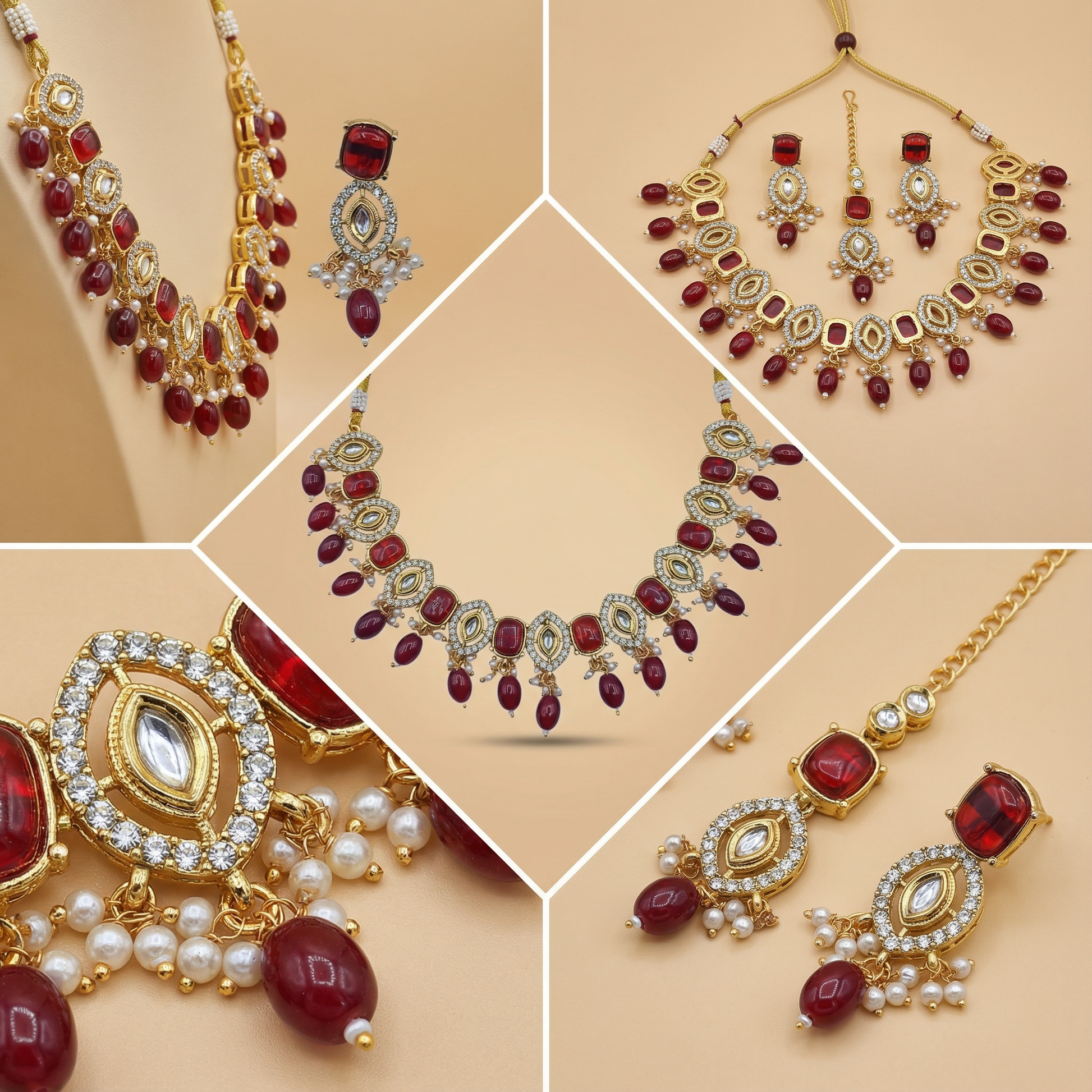Rajwadi Kundan Choker Set - Kavya Gold-Plated Necklace, Earrings & Maang Tikka Set - nandai.store