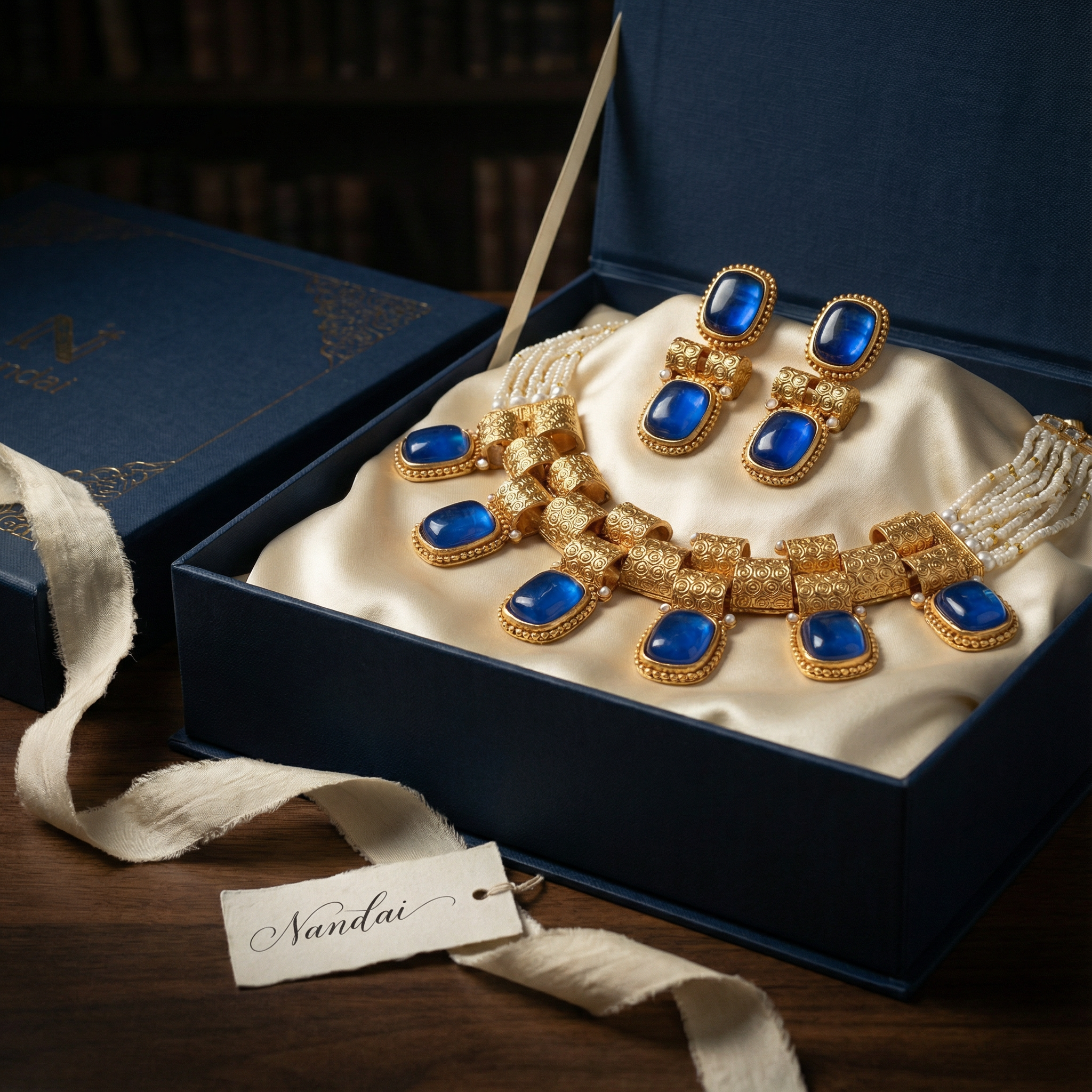 Rajwadi Choker Necklace | Monalisa Fusion Bridal Jewelry Set with Earrings - nandai.store