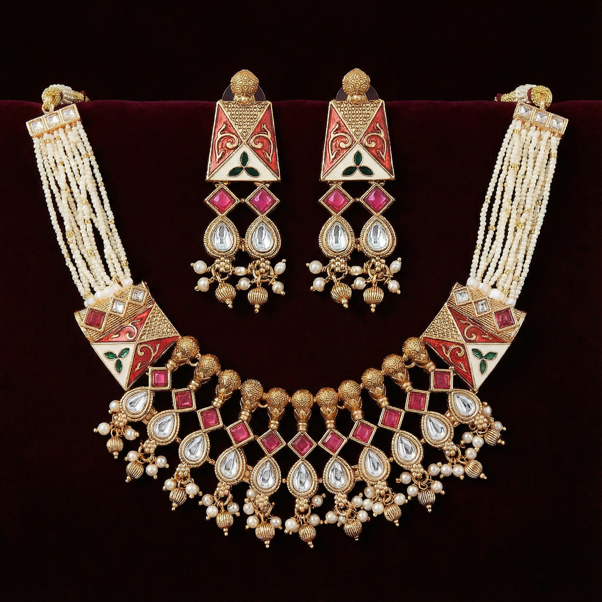 Meenakari Necklace Set | Rajwadi Luxury Gold-Plated Indian Jewelry - nandai.store