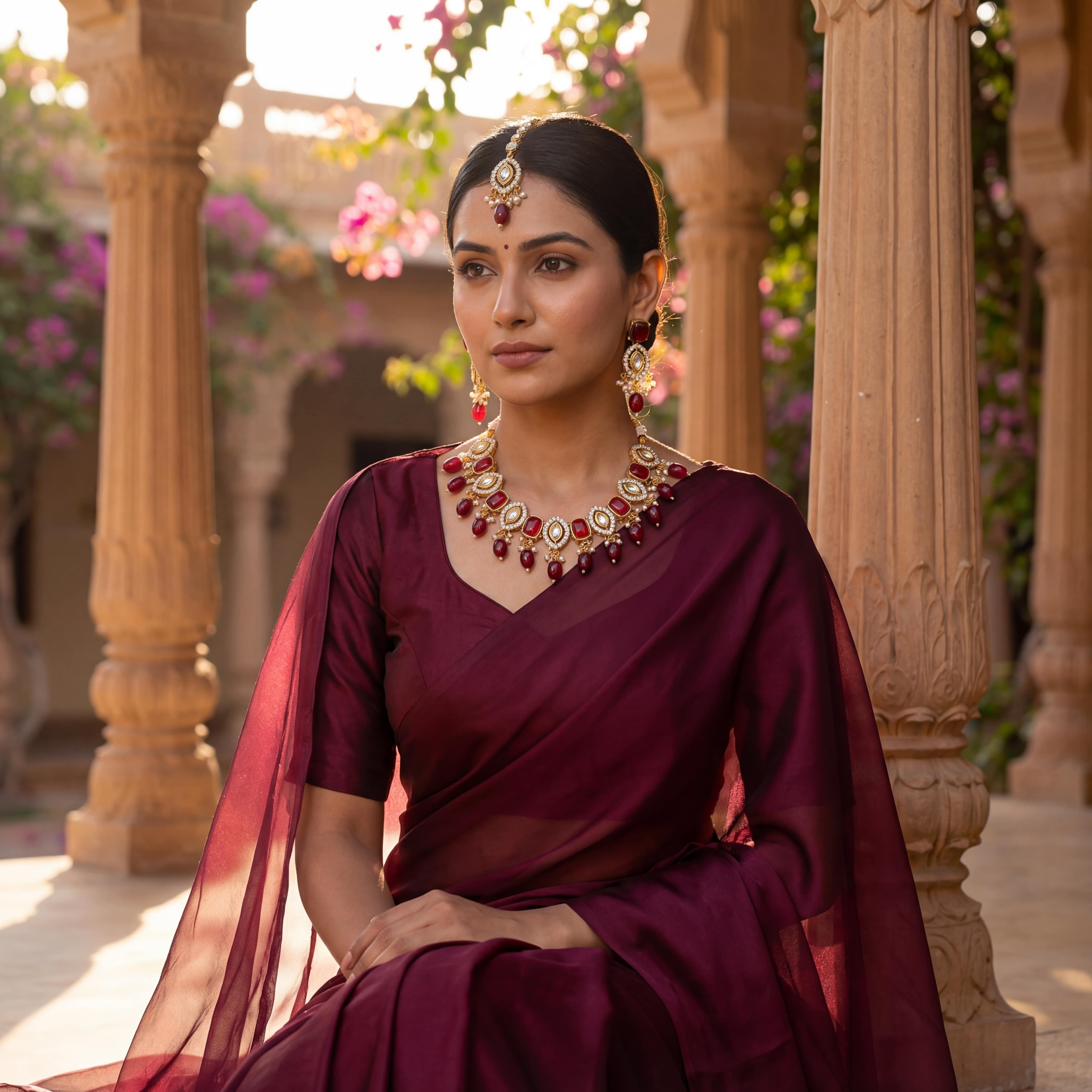 Rajwadi Kundan Choker Set - Kavya Gold-Plated Necklace, Earrings & Maang Tikka Set - nandai.store