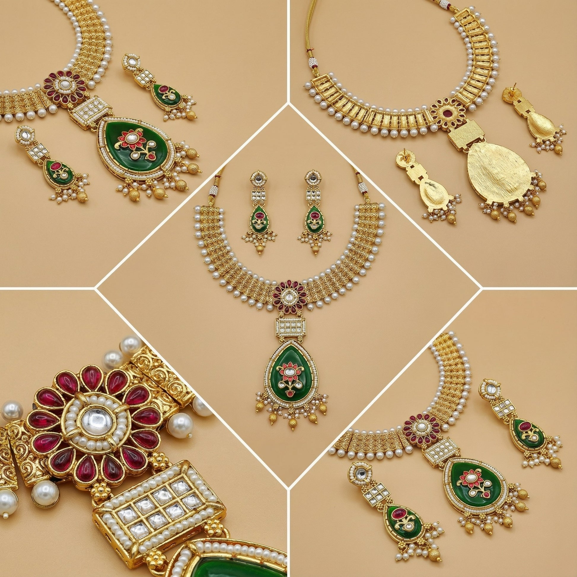 Meenakari Kundan Necklace | Rajputi Pearl Choker Bridal Jewelry - nandai.store