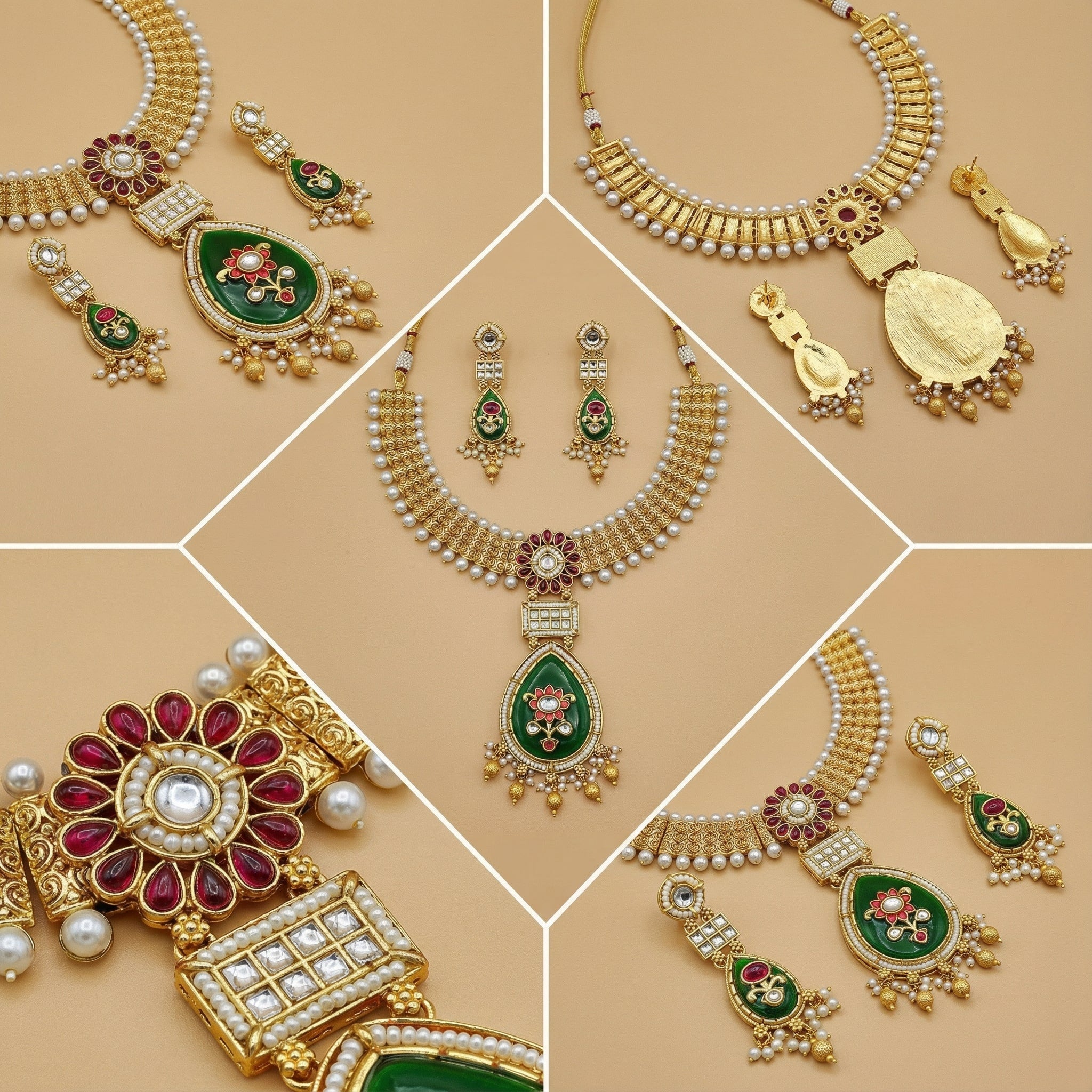 Meenakari Kundan Necklace | Rajputi Pearl Choker Bridal Jewelry - nandai.store