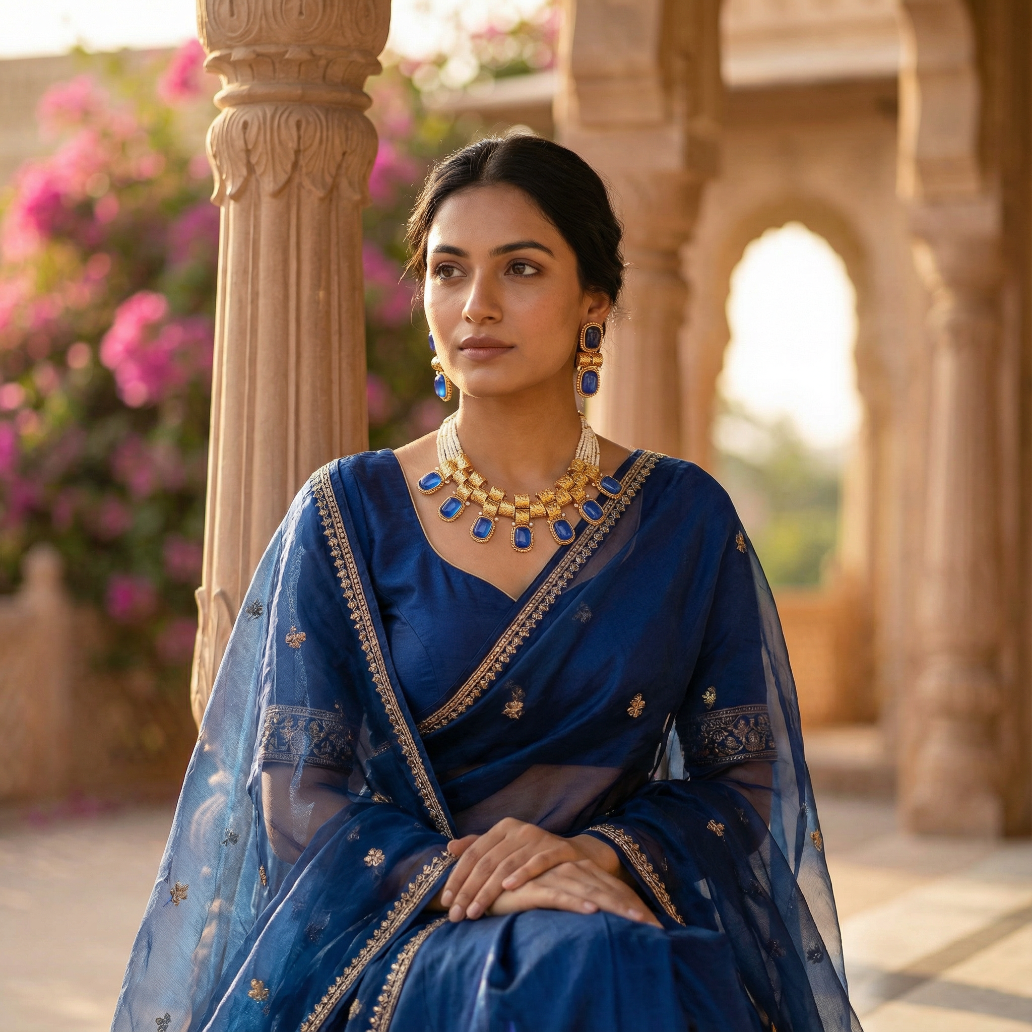 Rajwadi Choker Necklace | Monalisa Fusion Bridal Jewelry Set with Earrings - nandai.store