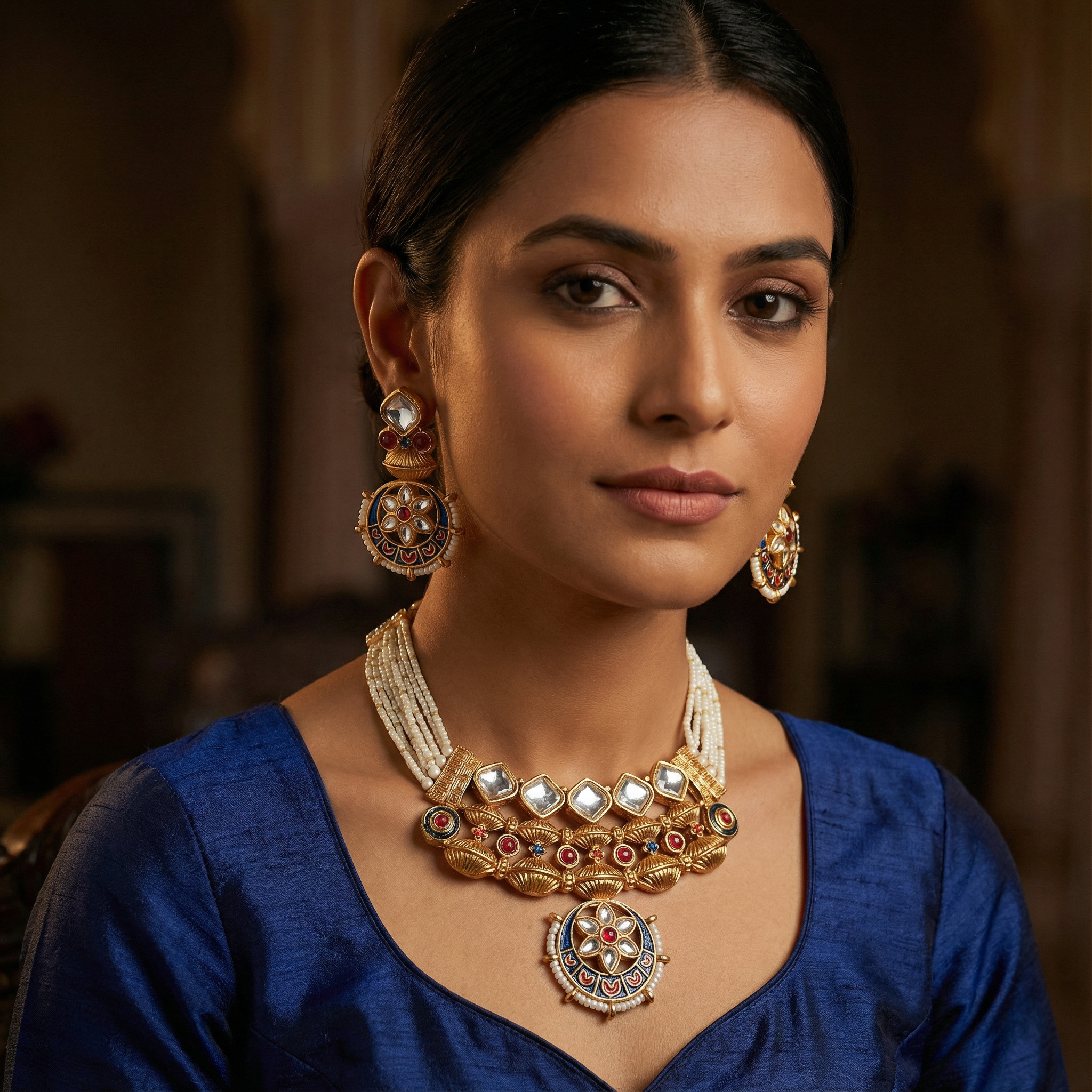 Meena Jewelry Set | Rajputi Luxury Indian Necklace & Earrings - nandai.store