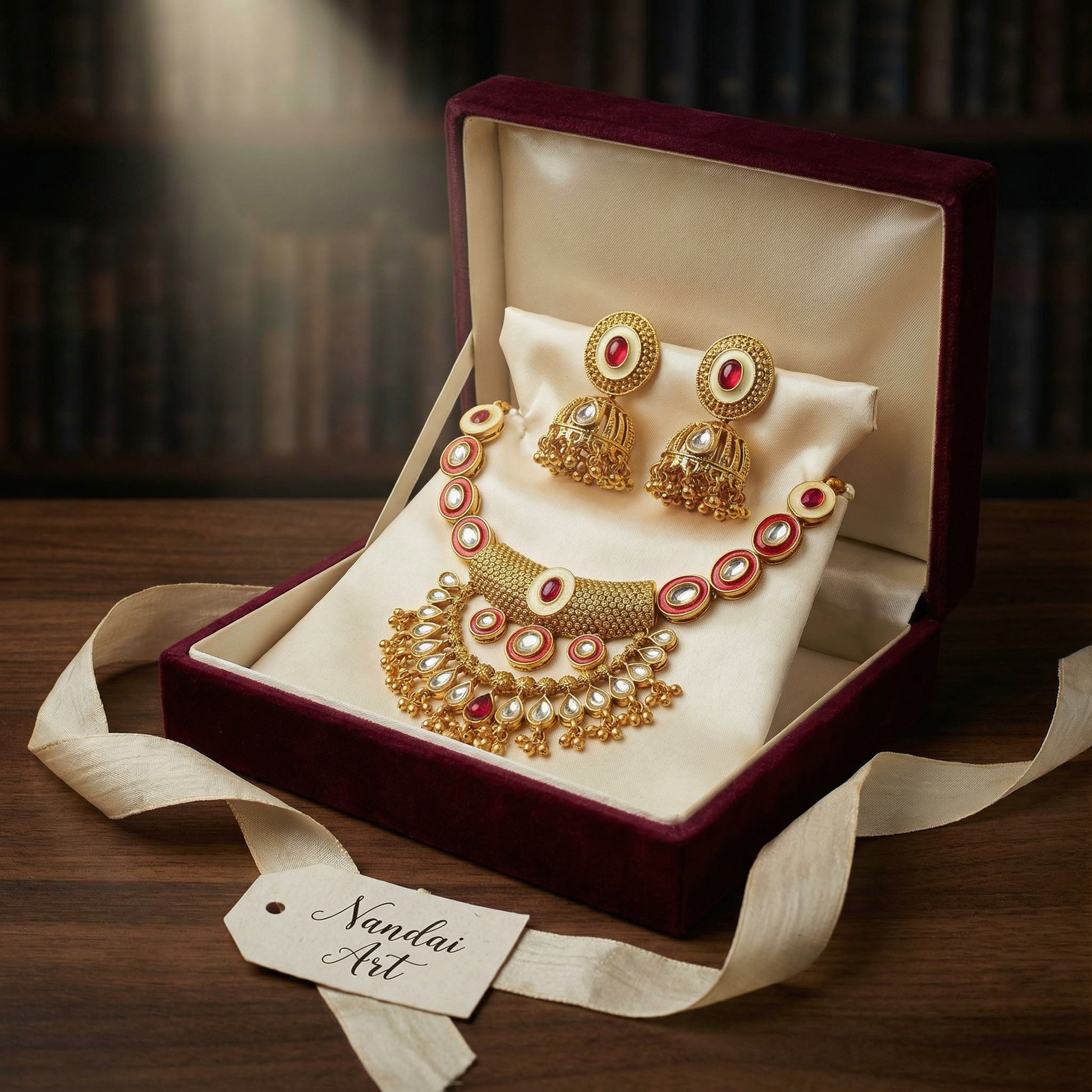 Kundan Choker Set | Rajputi Luxury Indian Bridal Necklace & Earrings - nandai.store