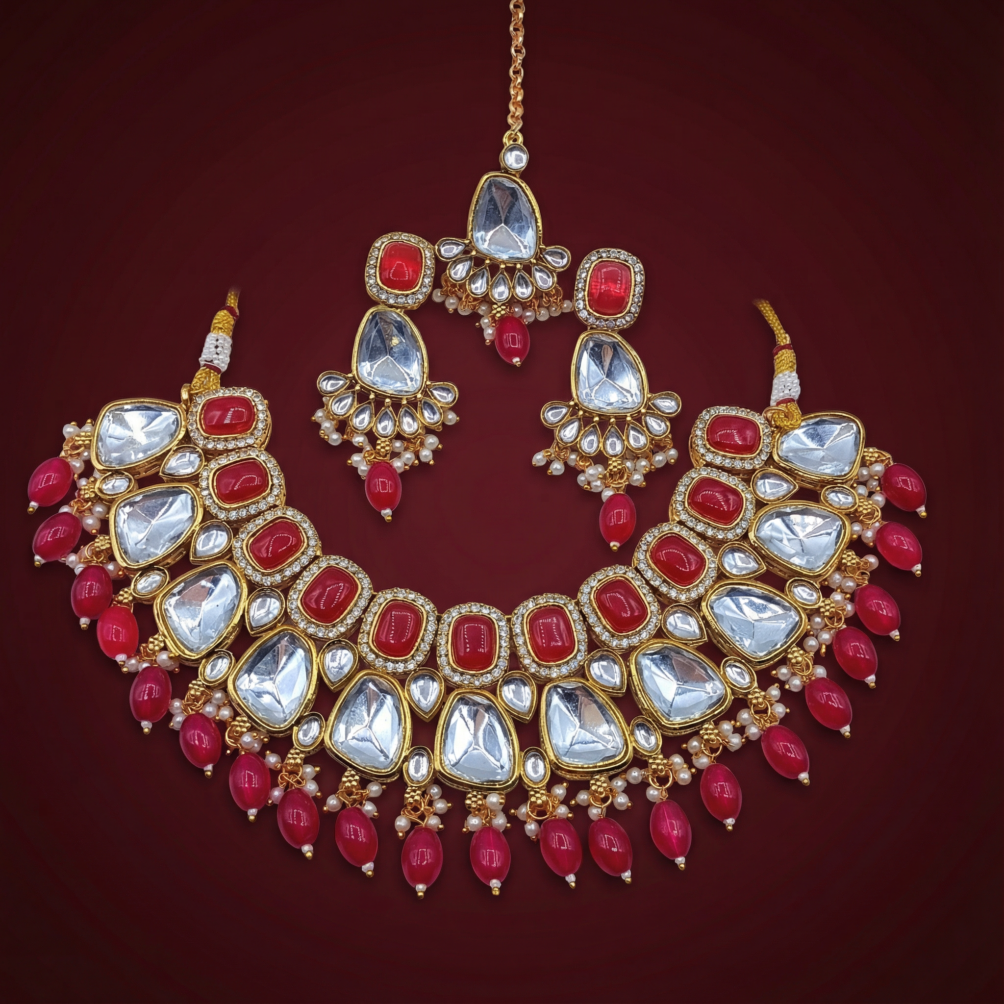 Shahi Blue Kundan Choker Set | Earrings | Sarah Jadau Kundan Jewellery for Women — Nandai