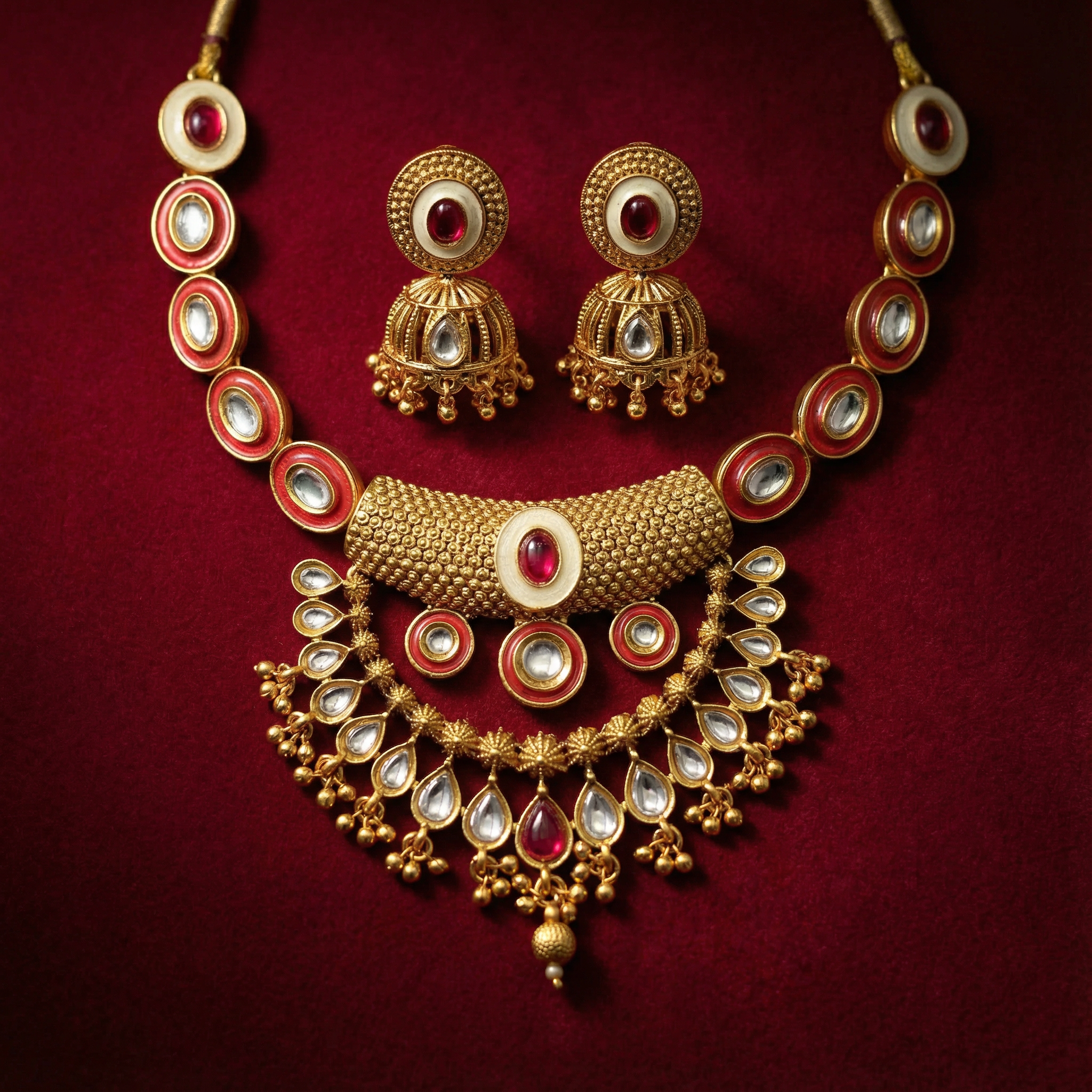 Kundan Choker Set | Rajputi Luxury Indian Bridal Necklace & Earrings - nandai.store