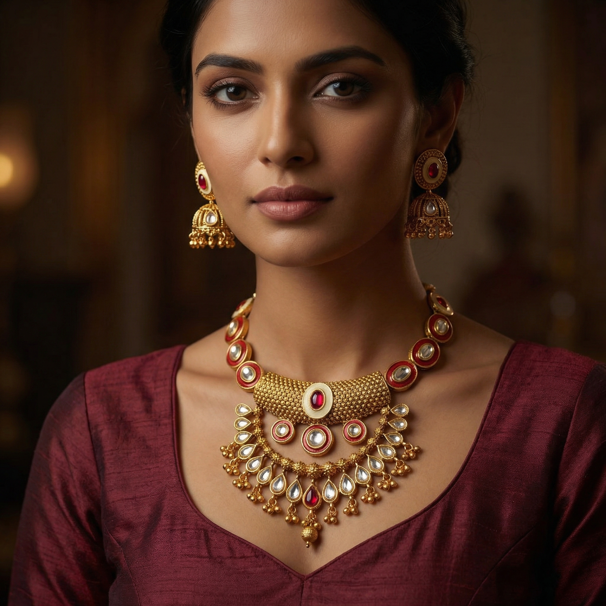 Kundan Choker Set | Rajputi Luxury Indian Bridal Necklace & Earrings - nandai.store