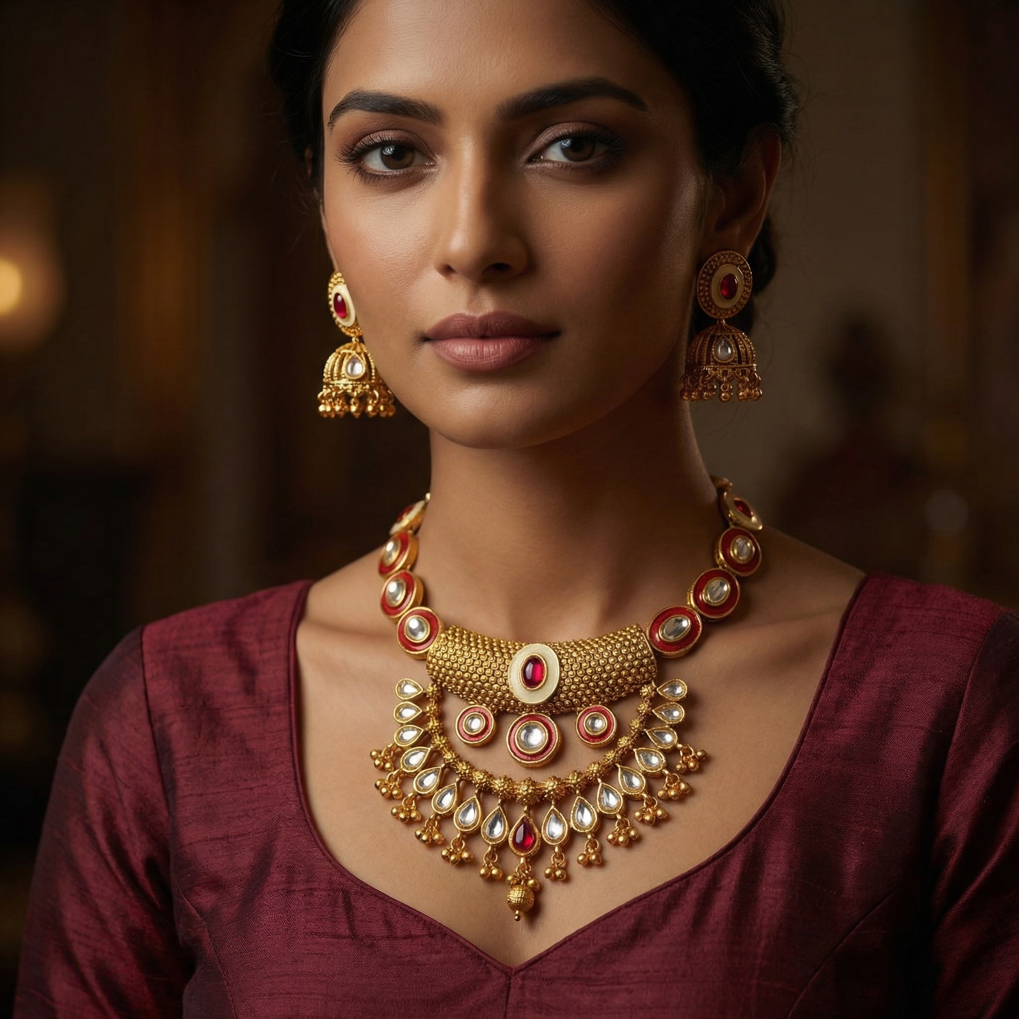Kundan Choker Set | Rajputi Luxury Indian Bridal Necklace & Earrings - nandai.store