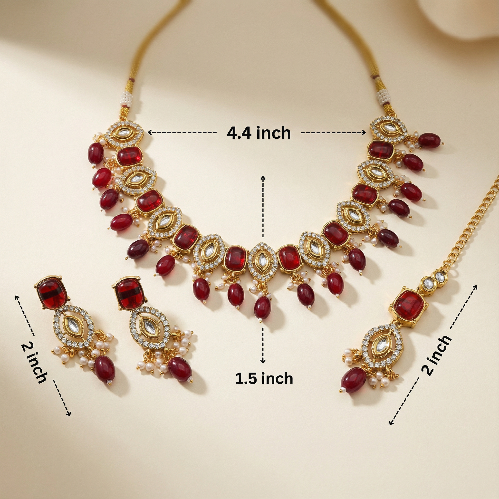 Rajwadi Kundan Choker Set - Kavya Gold-Plated Necklace, Earrings & Maang Tikka Set - nandai.store