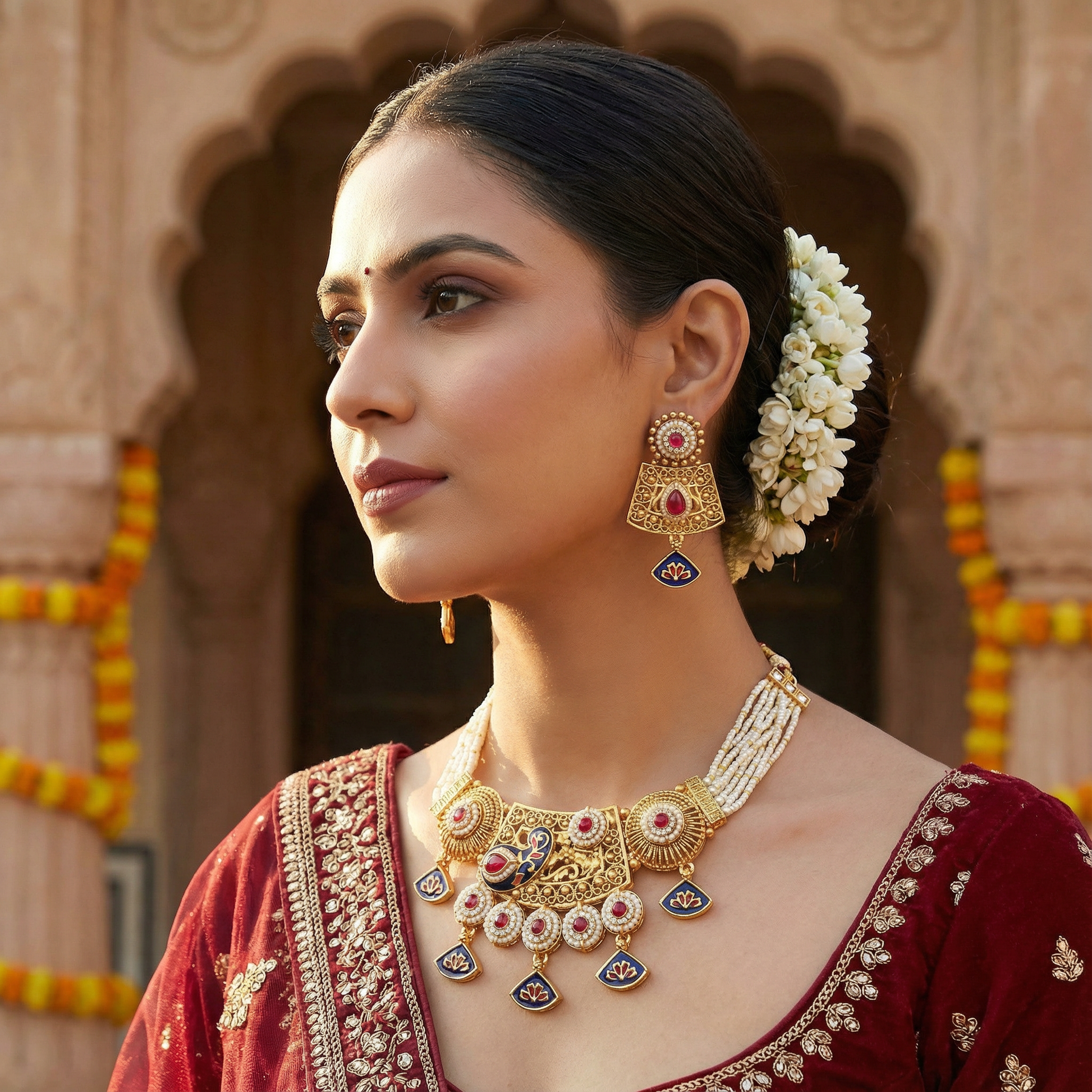 Meenakari Necklace | Tripti Rajputi Gold-Plated Statement Set with Earrings - nandai.store