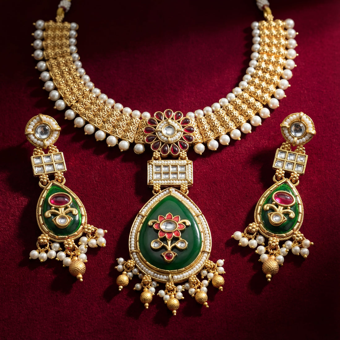 Meenakari Kundan Necklace | Rajputi Pearl Choker Bridal Jewelry - nandai.store