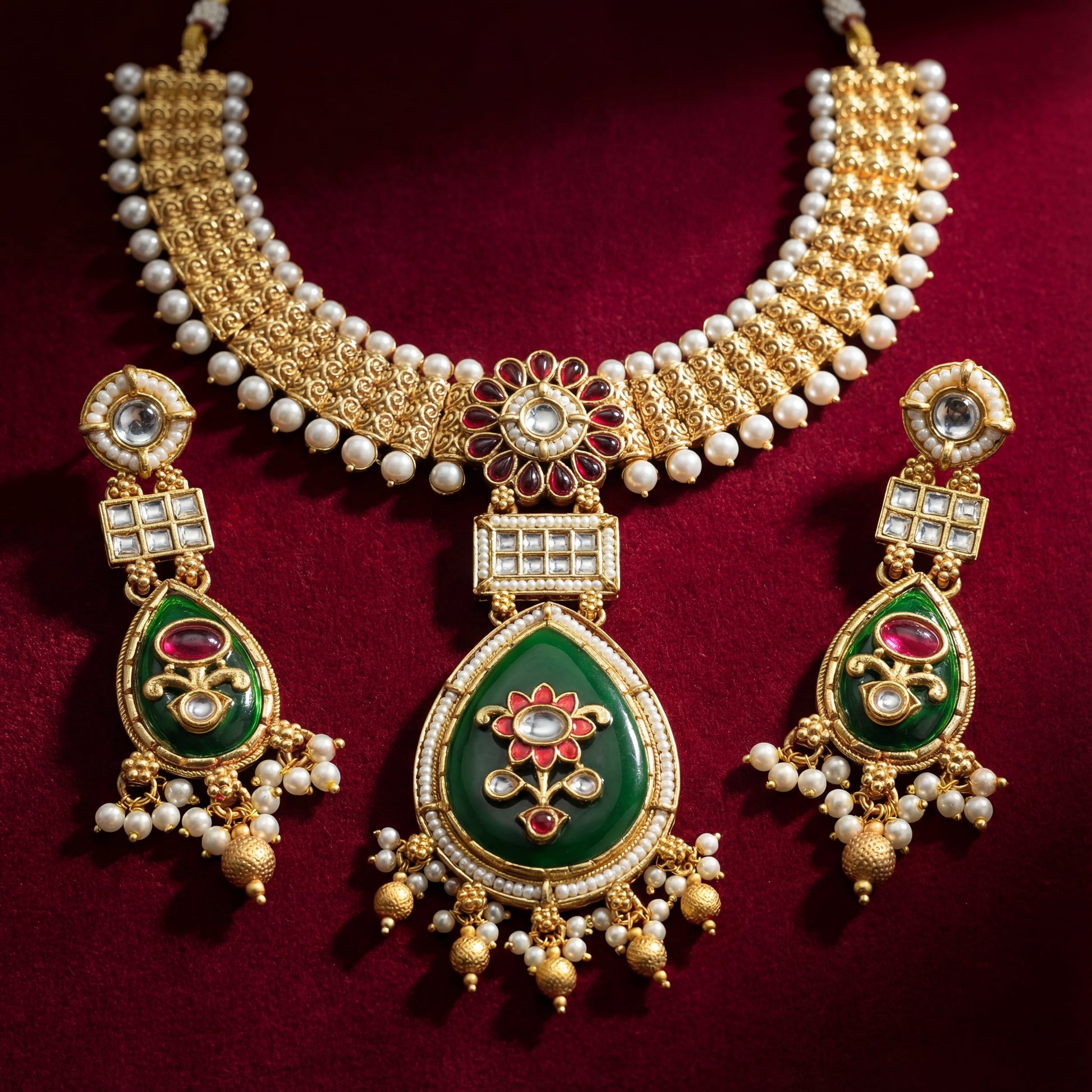 Meenakari Kundan Necklace | Rajputi Pearl Choker Bridal Jewelry - nandai.store