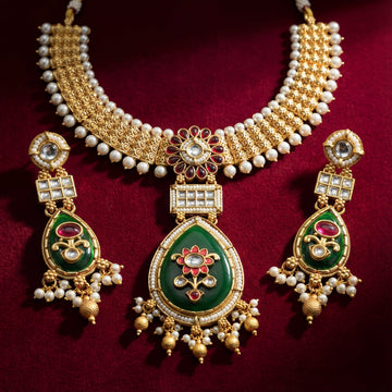 Meenakari Kundan Necklace | Rajputi Pearl Choker Bridal Jewelry - nandai.store